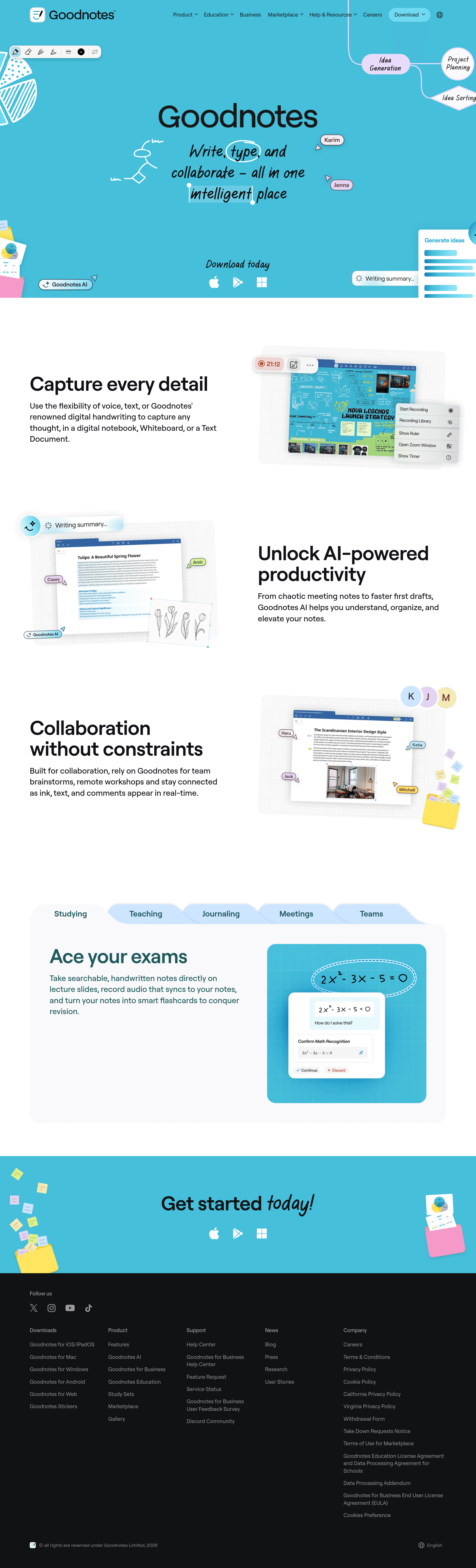 Goodnotes landing page screenshot