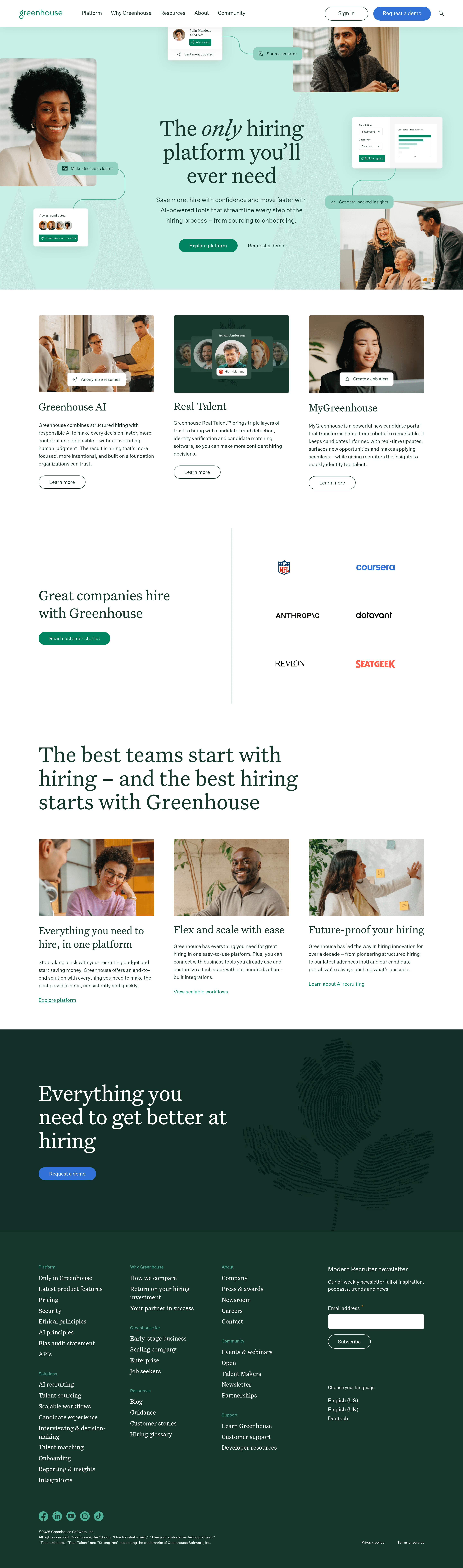 Greenhouse landing page screenshot