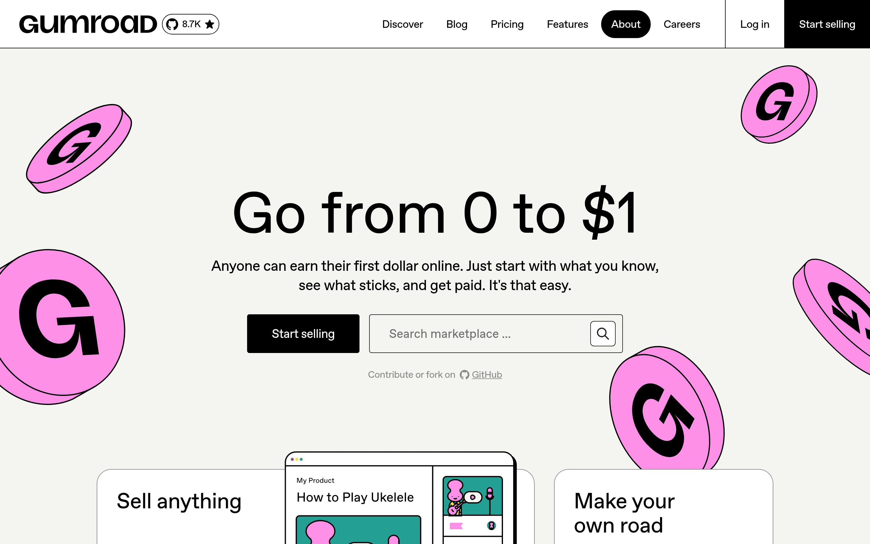 Gumroad landing page screenshot