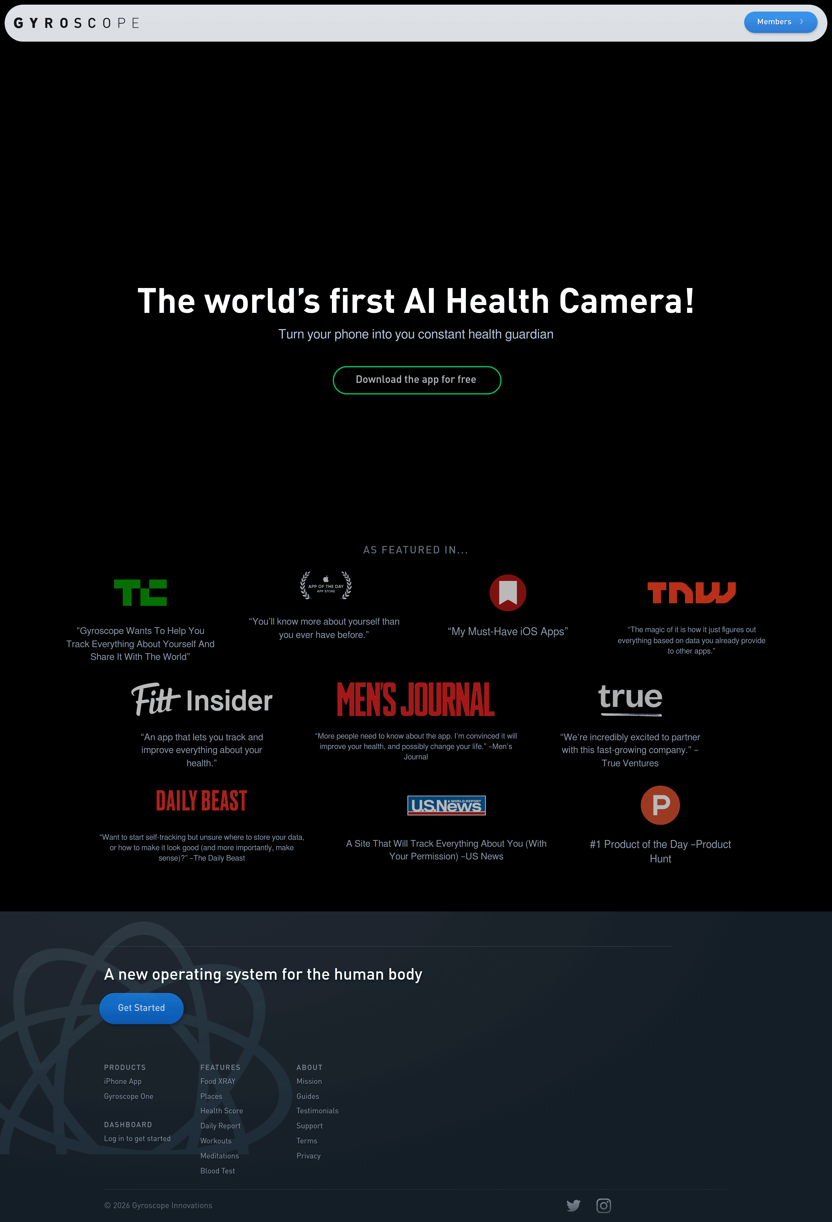 Gyroscope 2.0 landing page screenshot