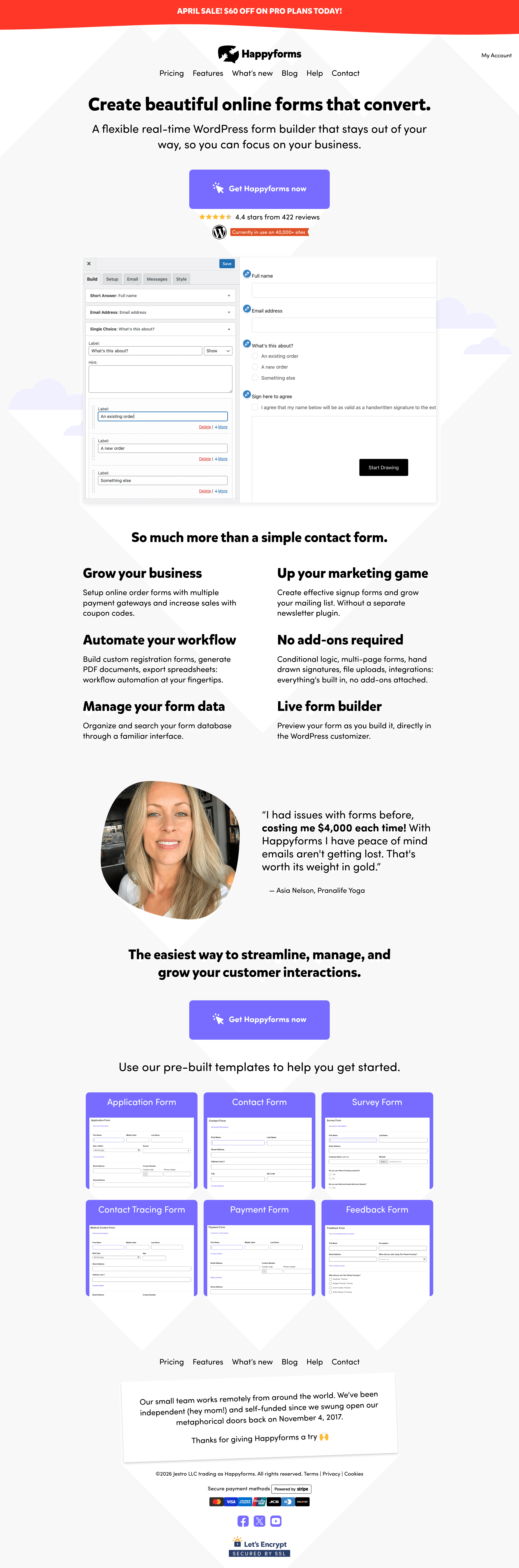Happyforms landing page screenshot