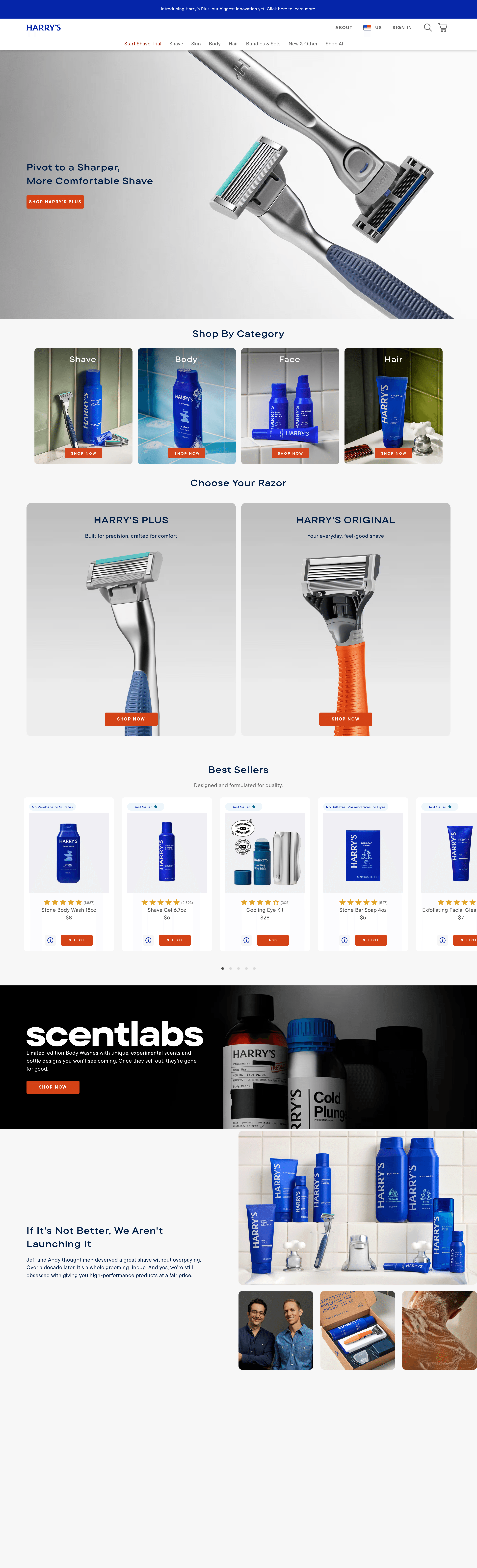 Harry's landing page screenshot