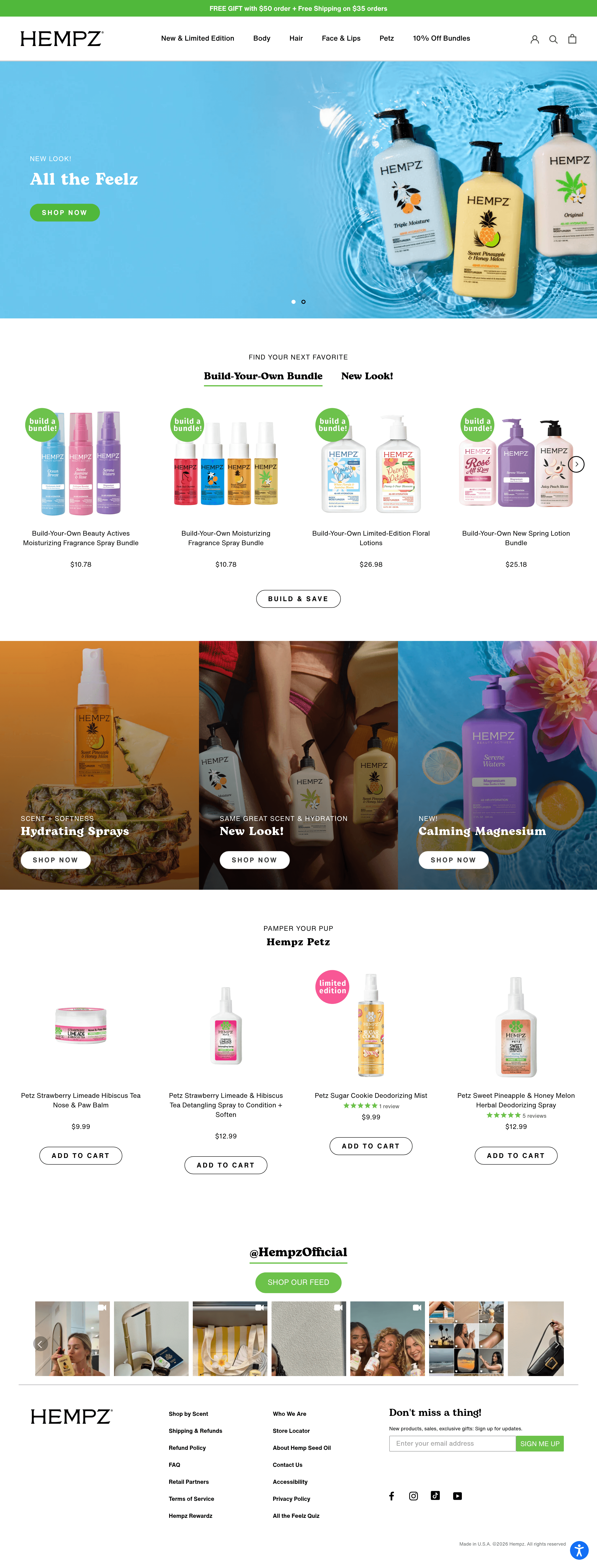 Hempz landing page screenshot