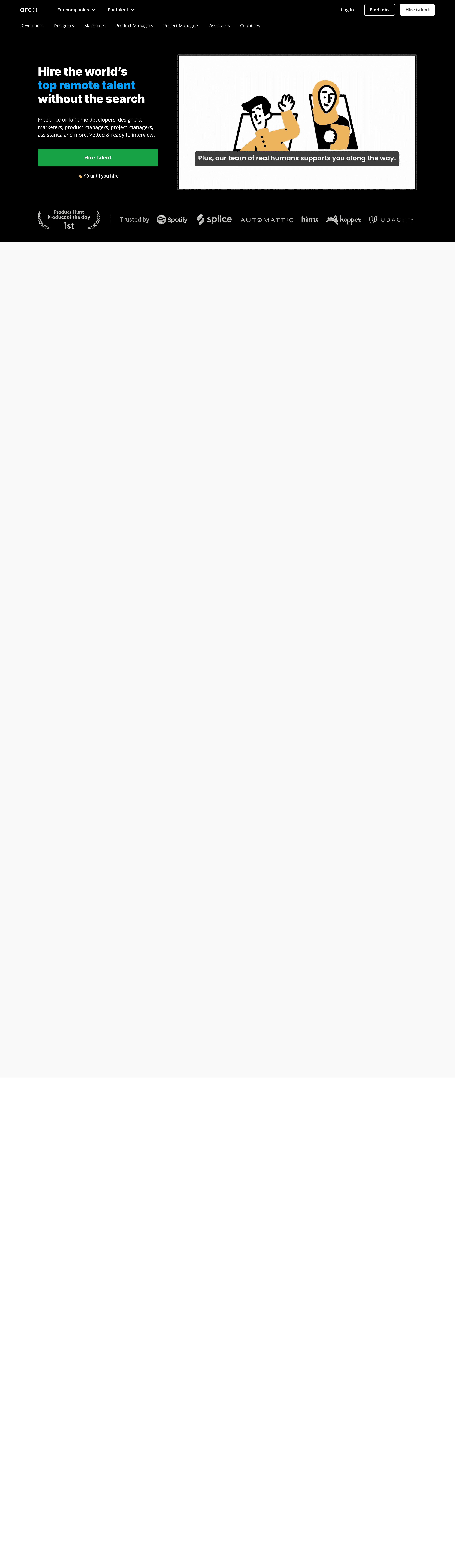 Hire landing page screenshot