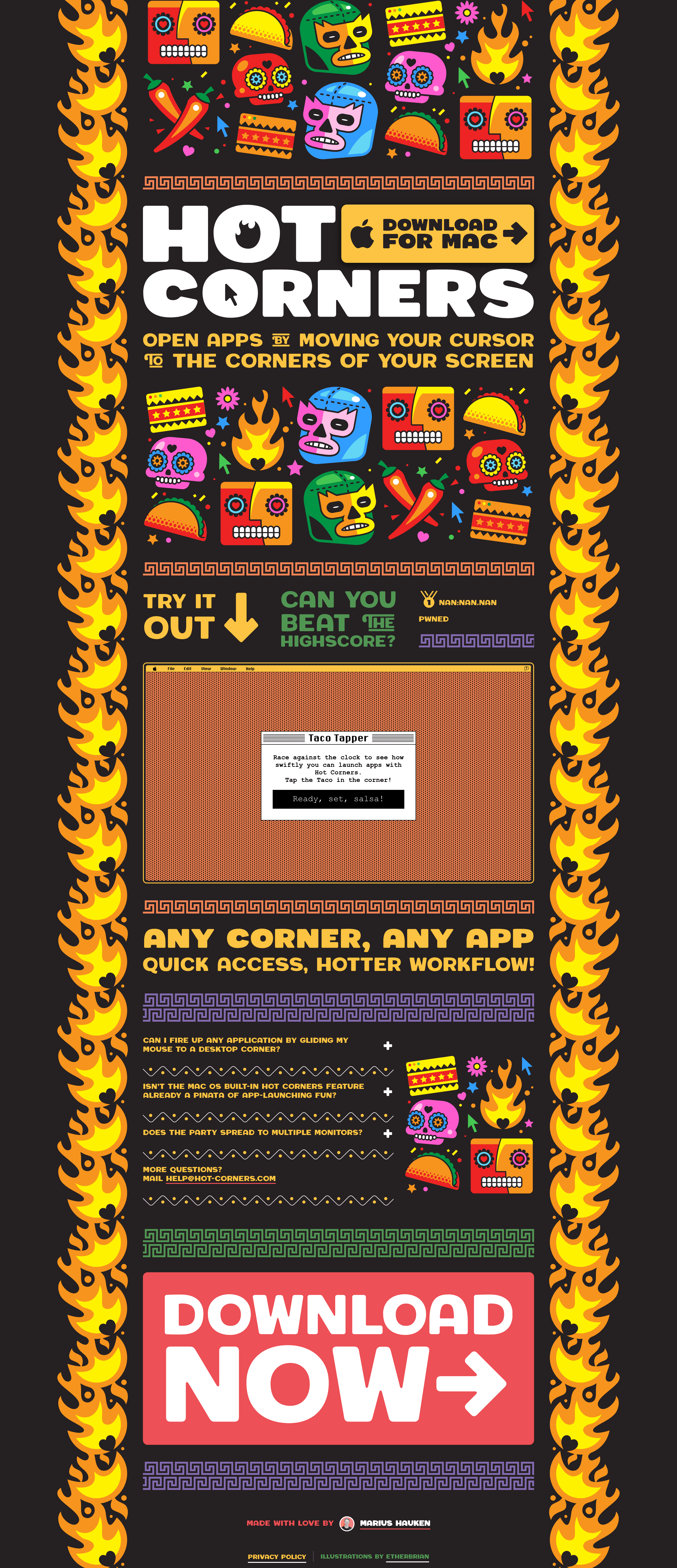 Hot Corners landing page screenshot