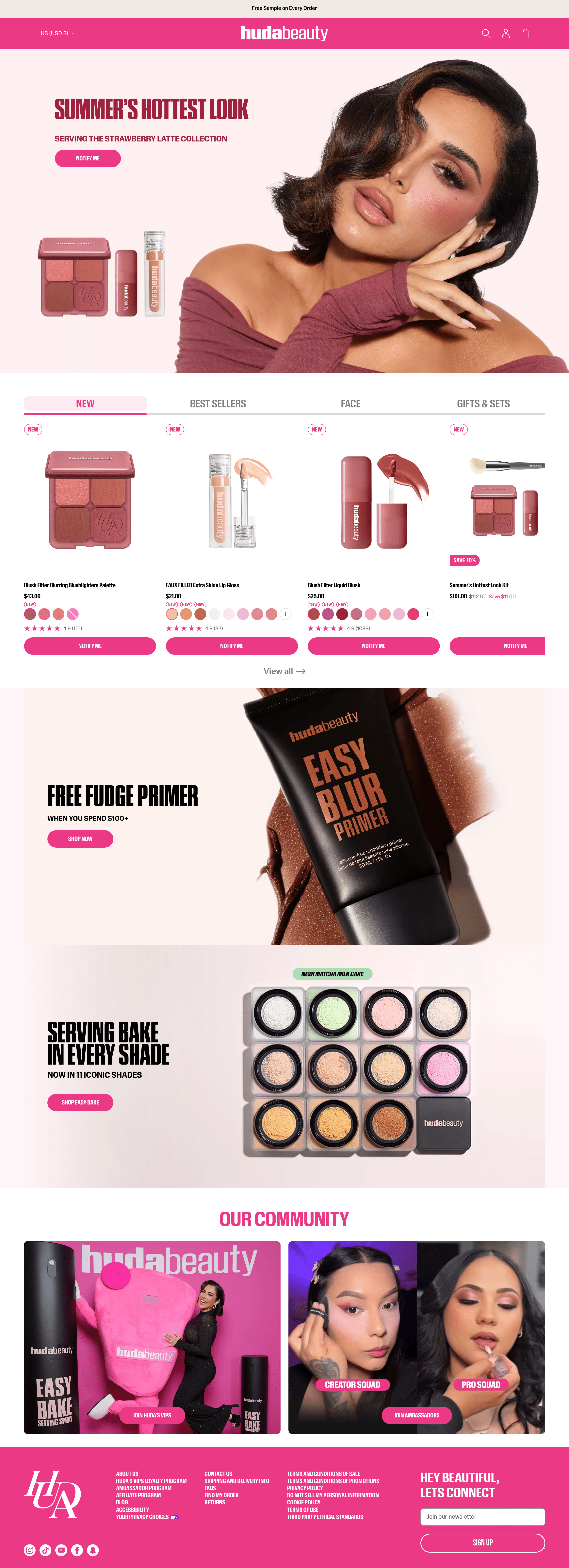 Huda Beauty landing page screenshot