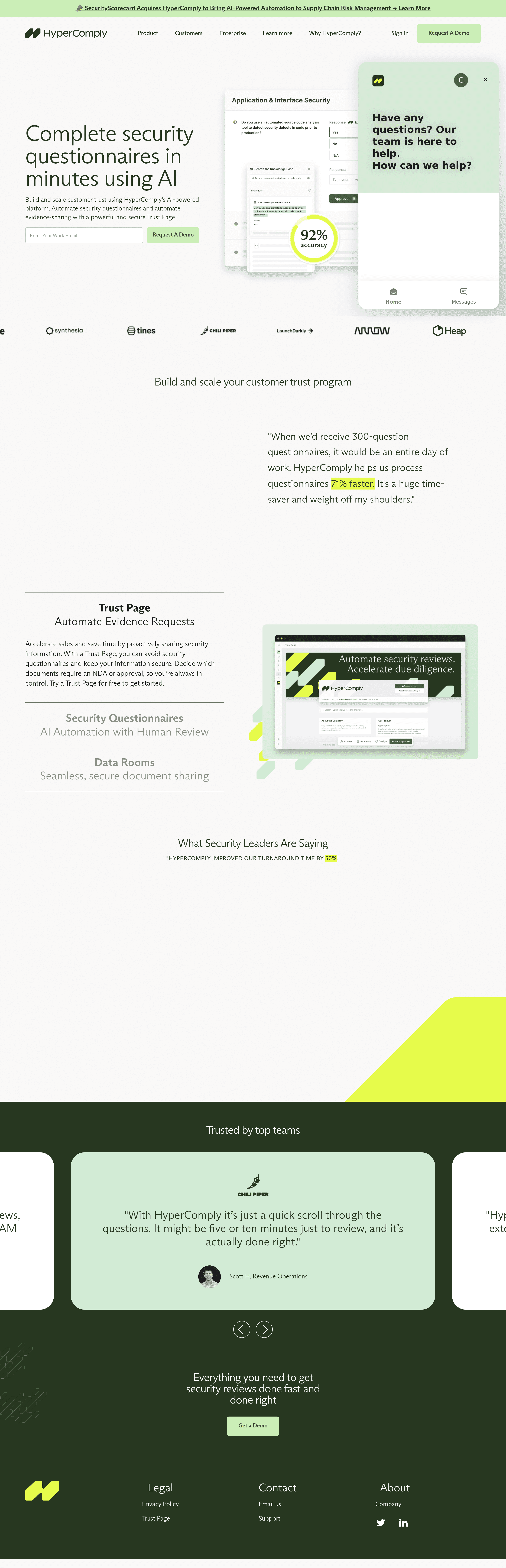 Hypercomply landing page screenshot