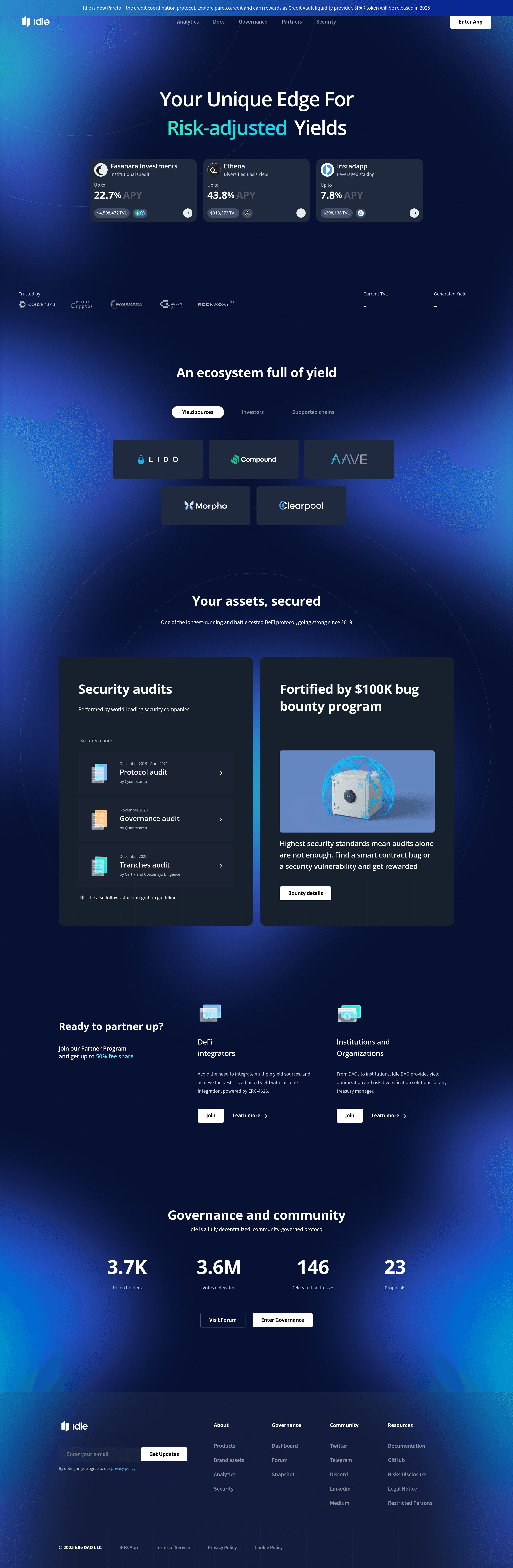 Idle Finance landing page screenshot