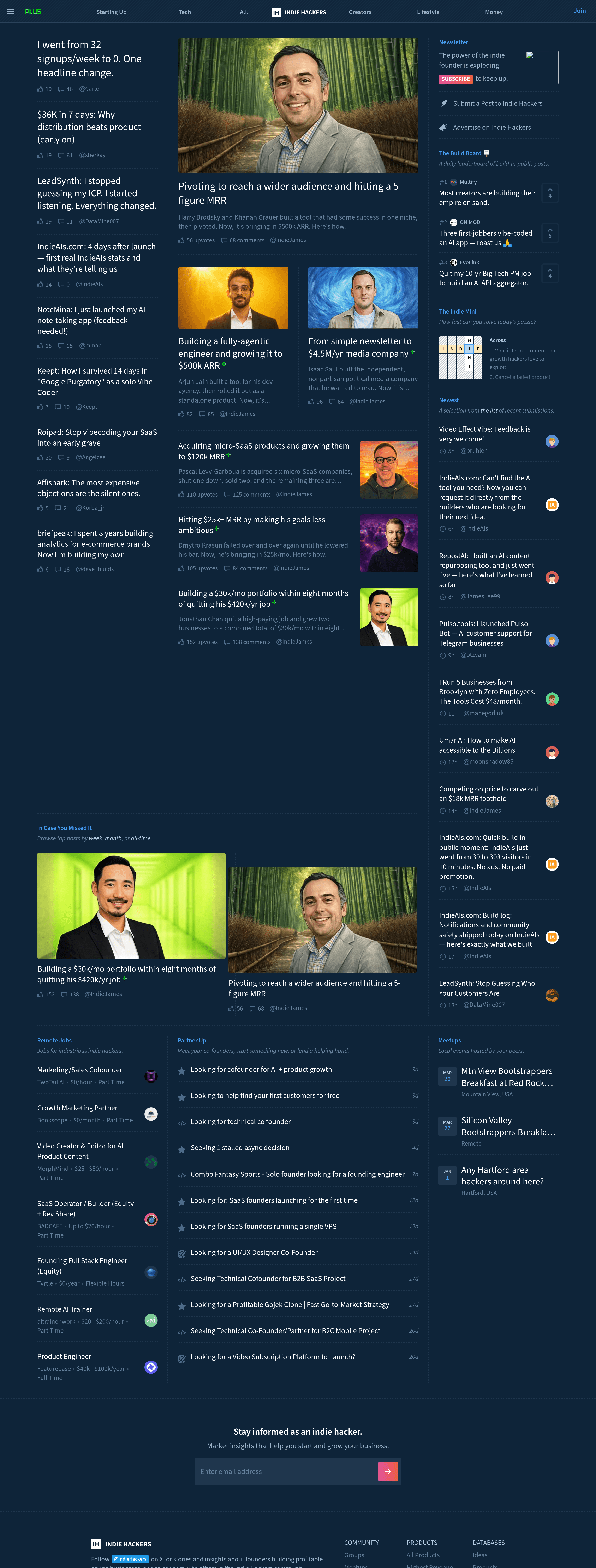 Indie Hackers Community landing page screenshot