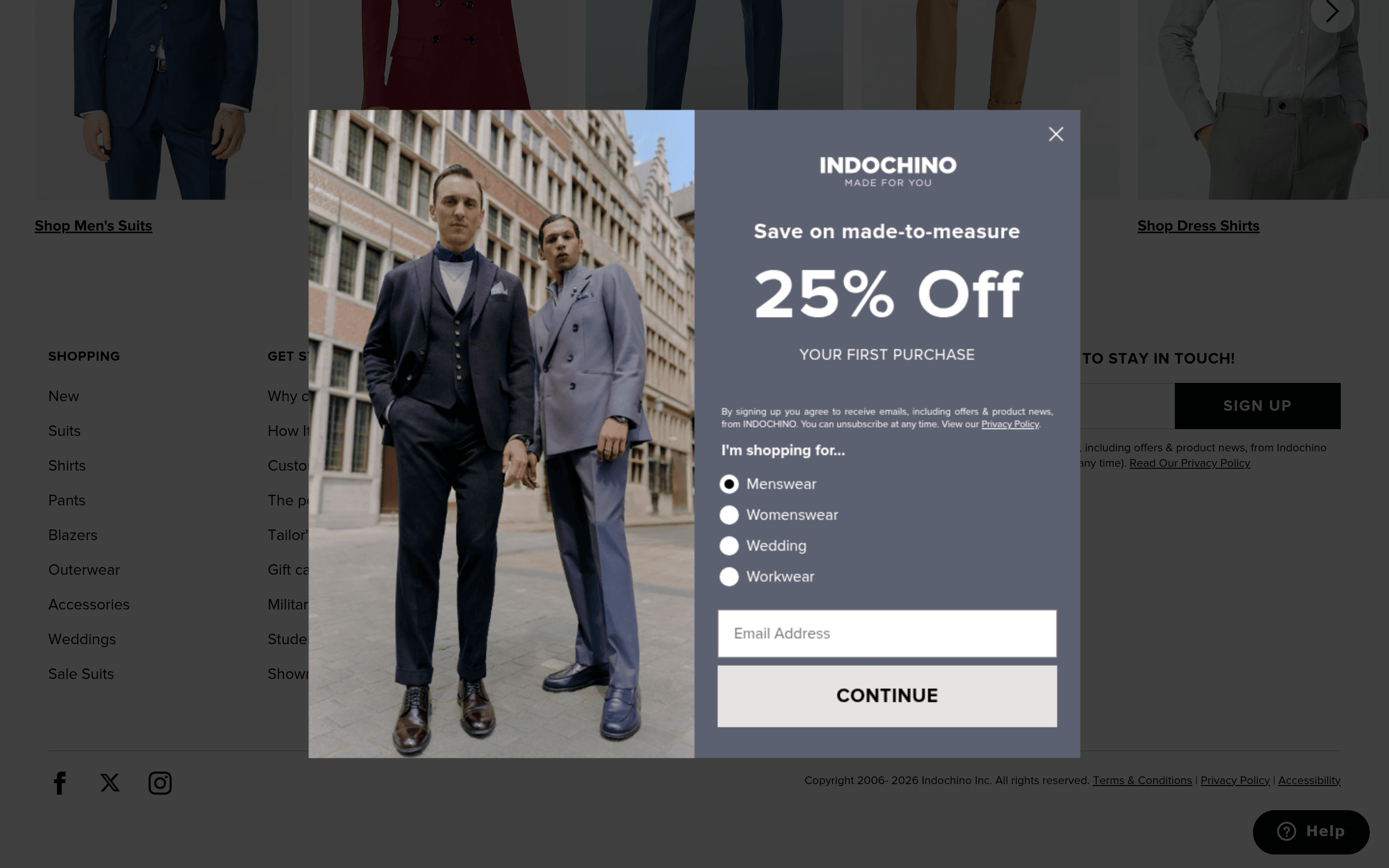 Indochino landing page screenshot