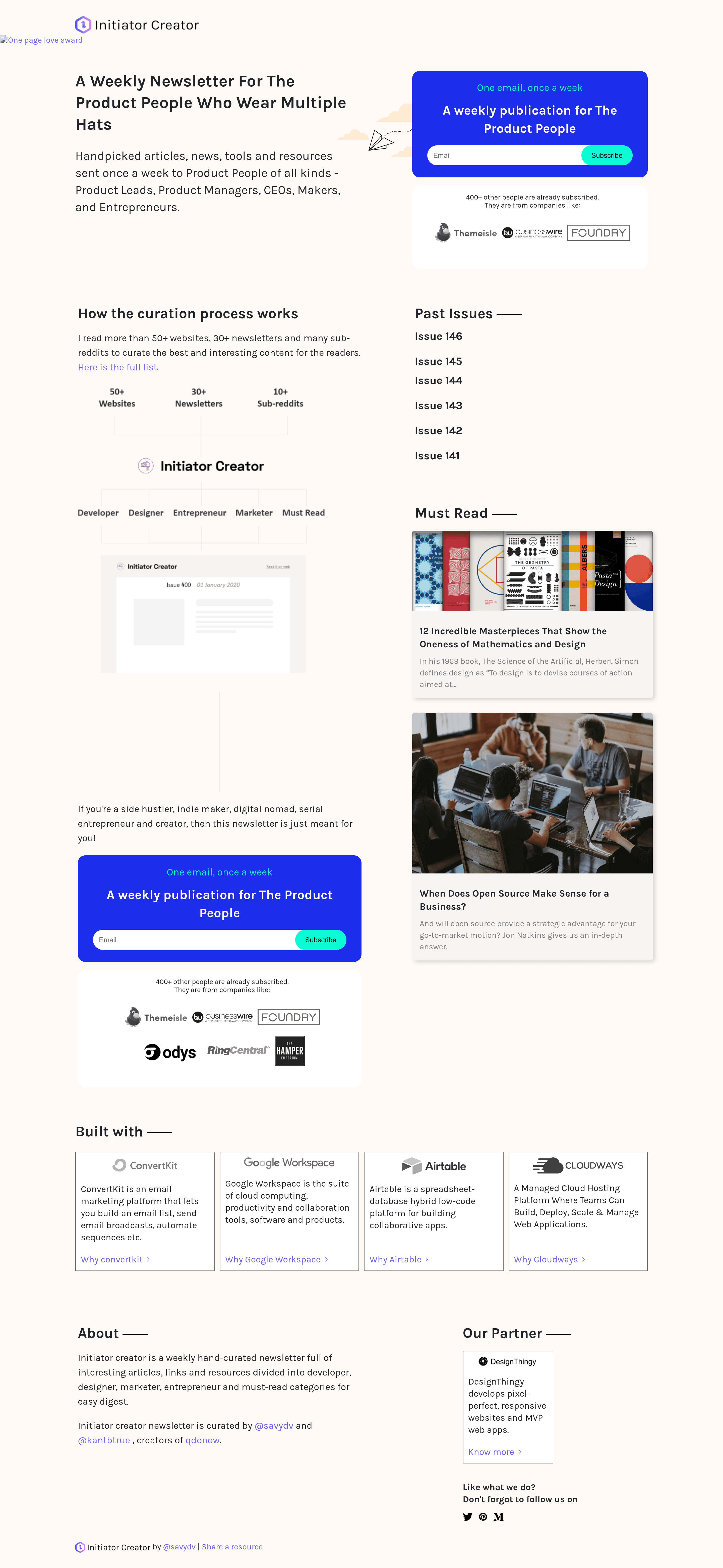 Initiatorcreator landing page screenshot