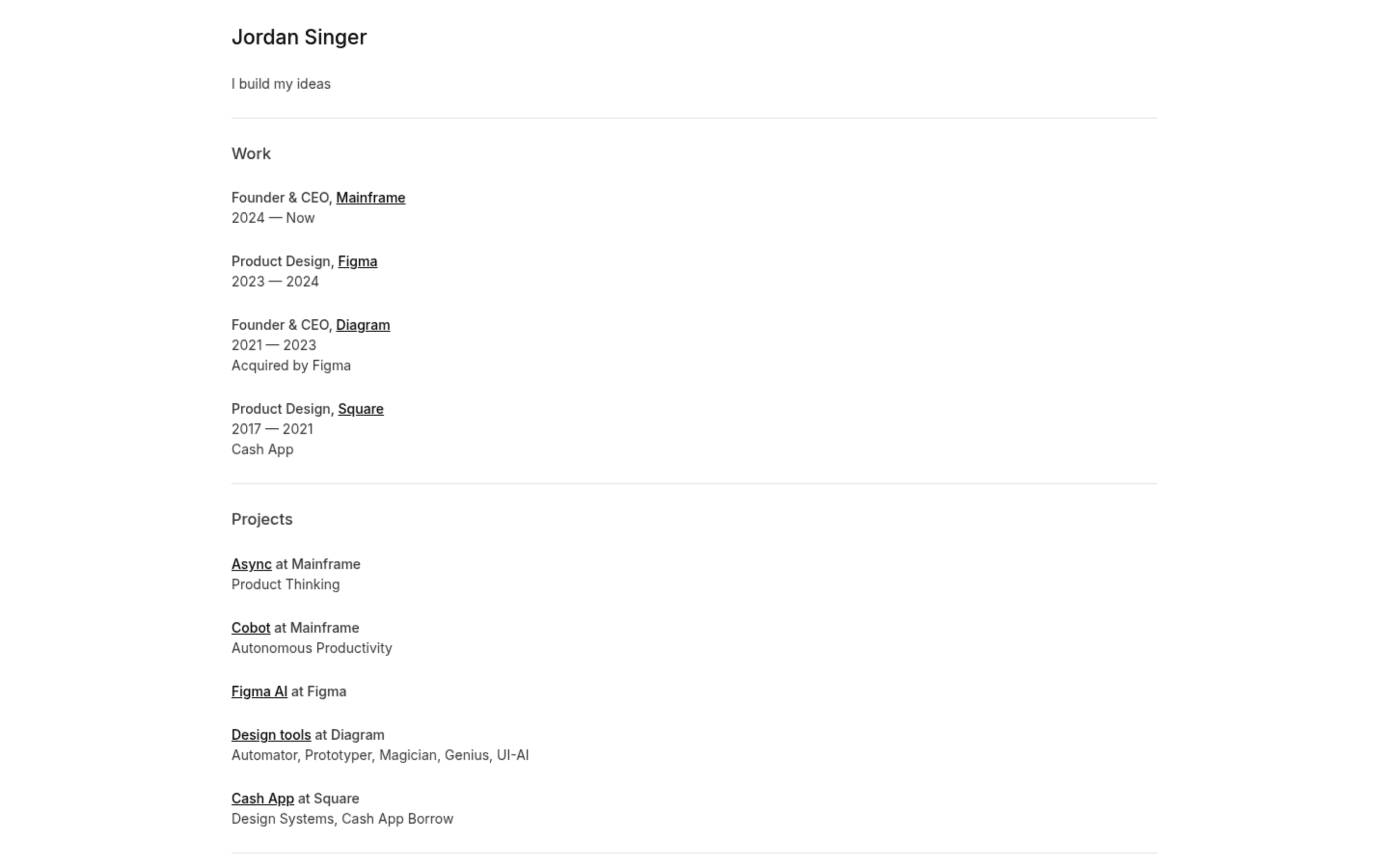 Jordan Singer landing page screenshot