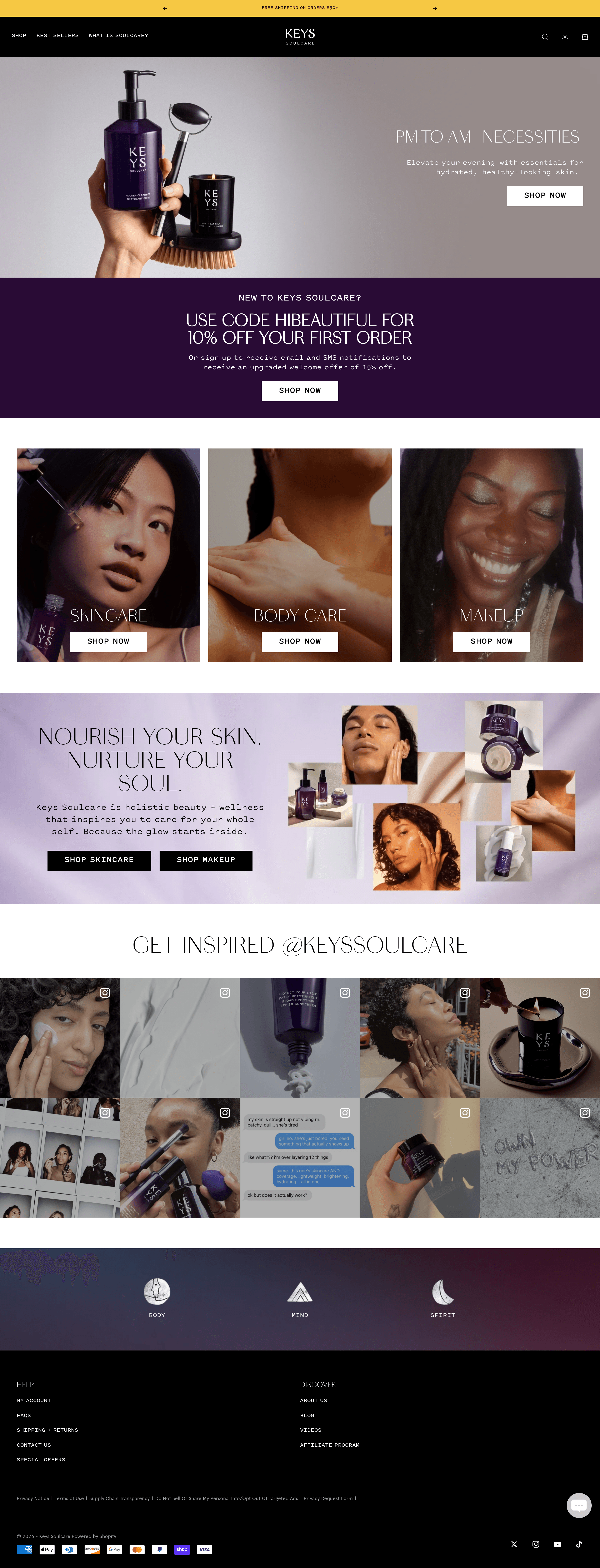 Keys Soulcare landing page screenshot