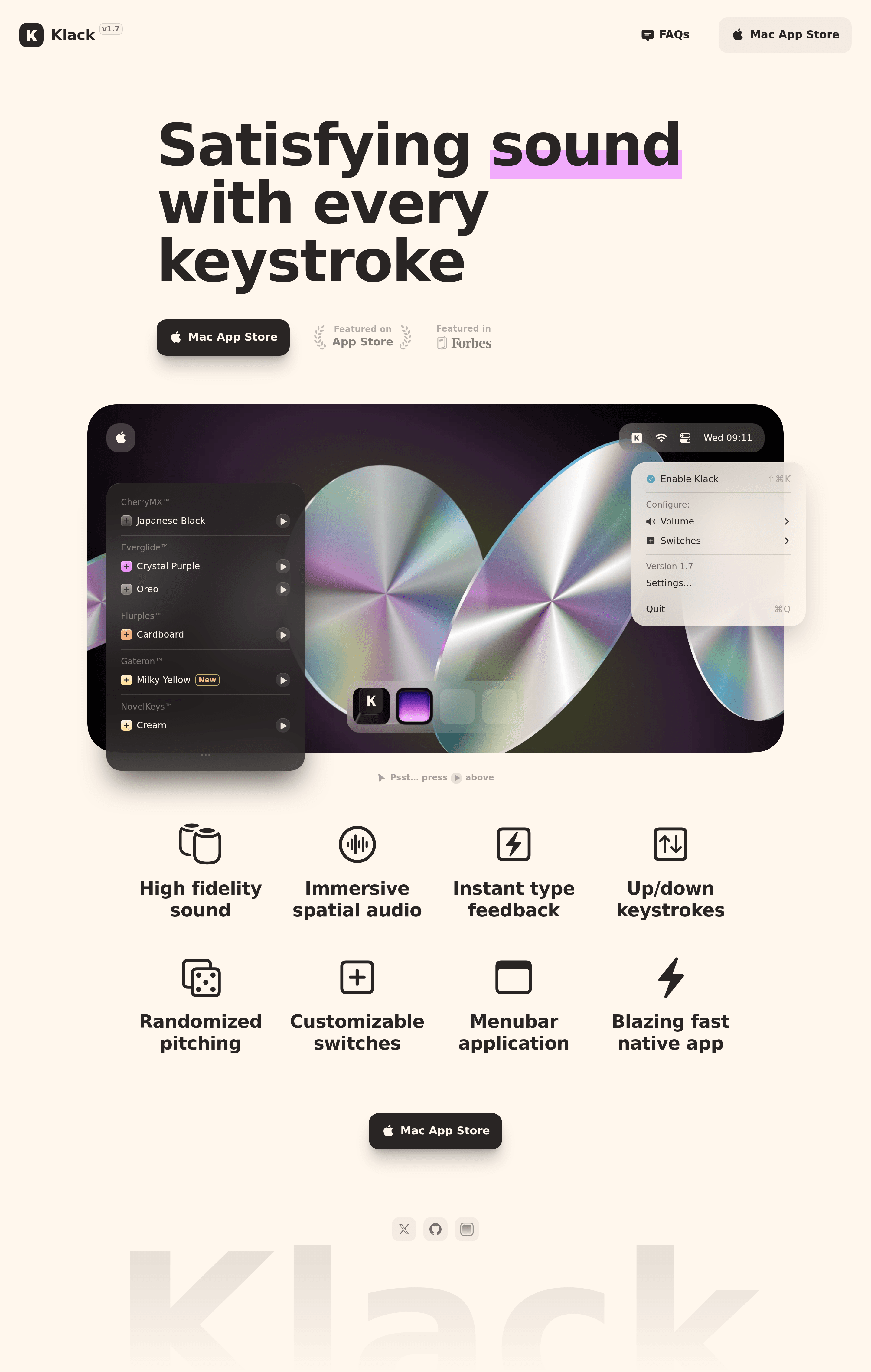 Klack landing page screenshot