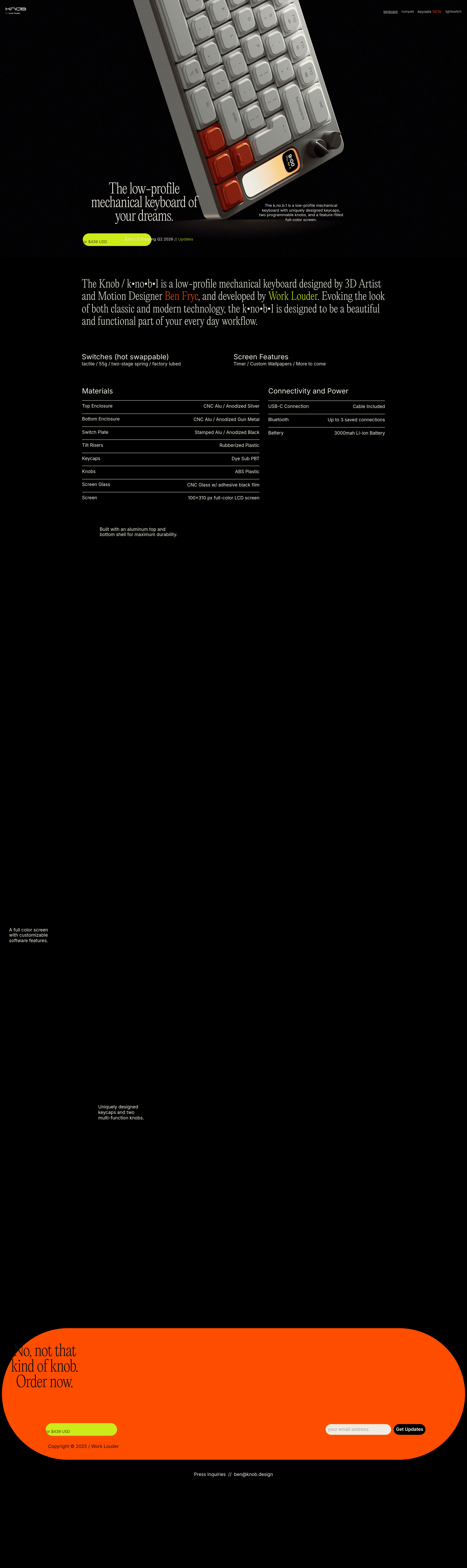 KNOB landing page screenshot