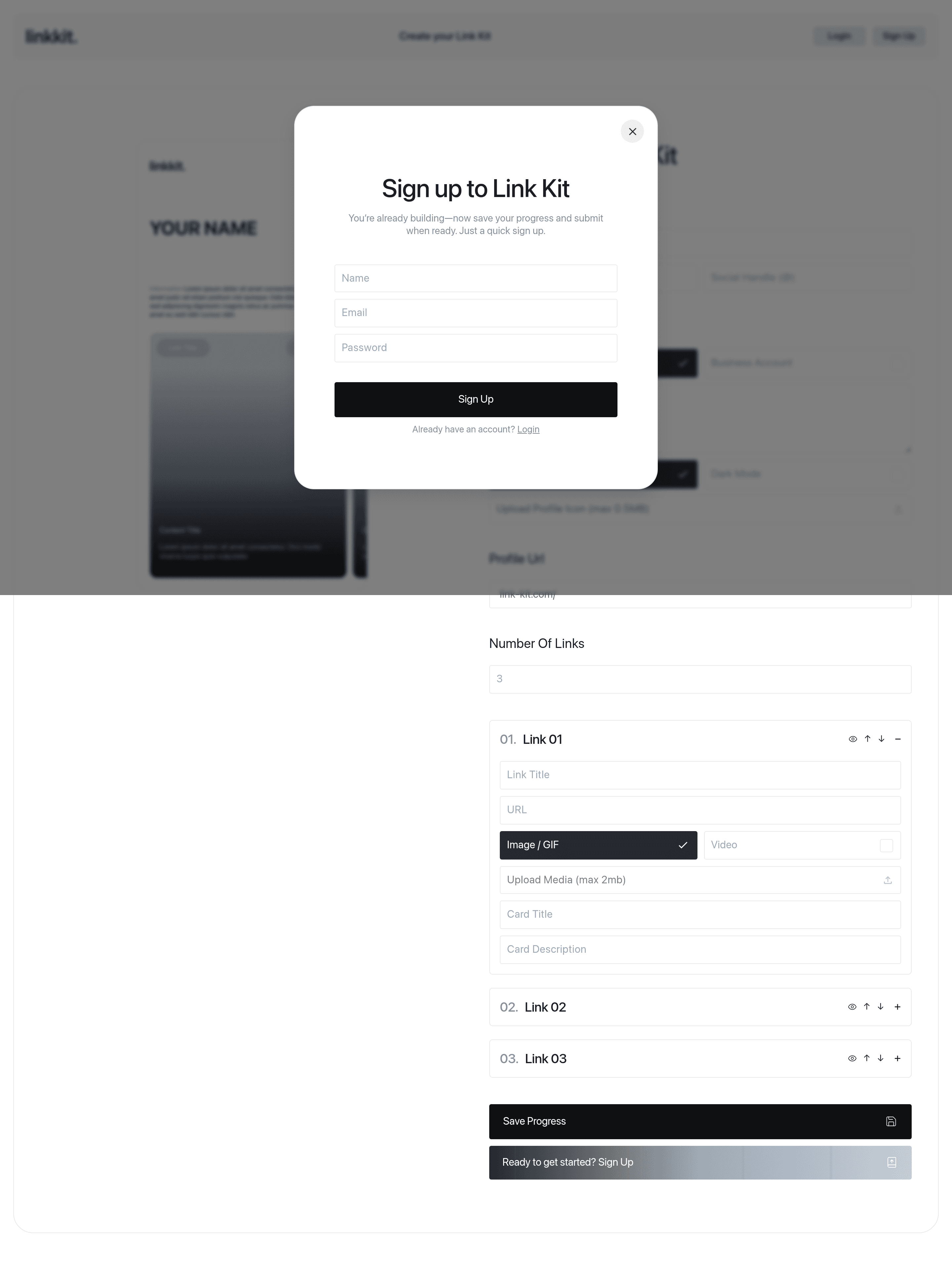 Link-Kit landing page screenshot