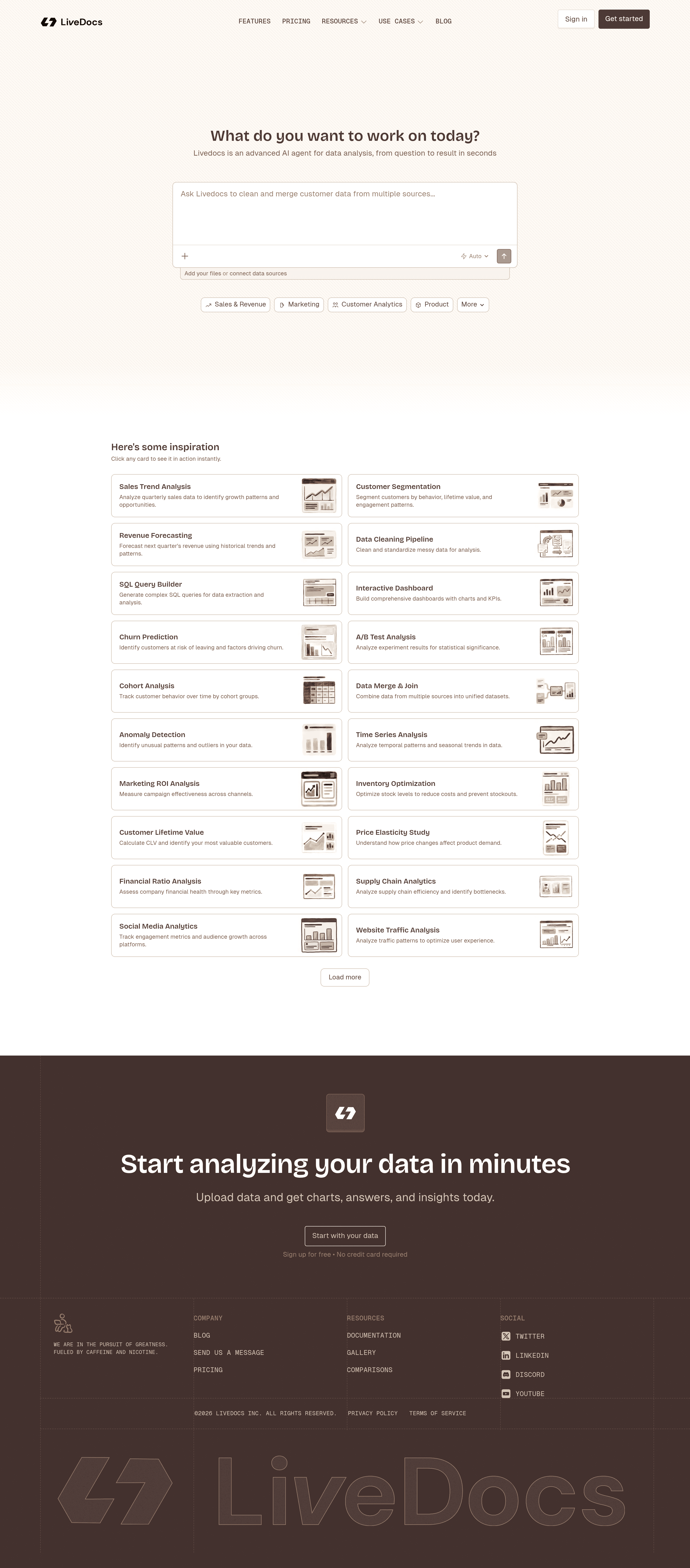 Livedocs landing page screenshot