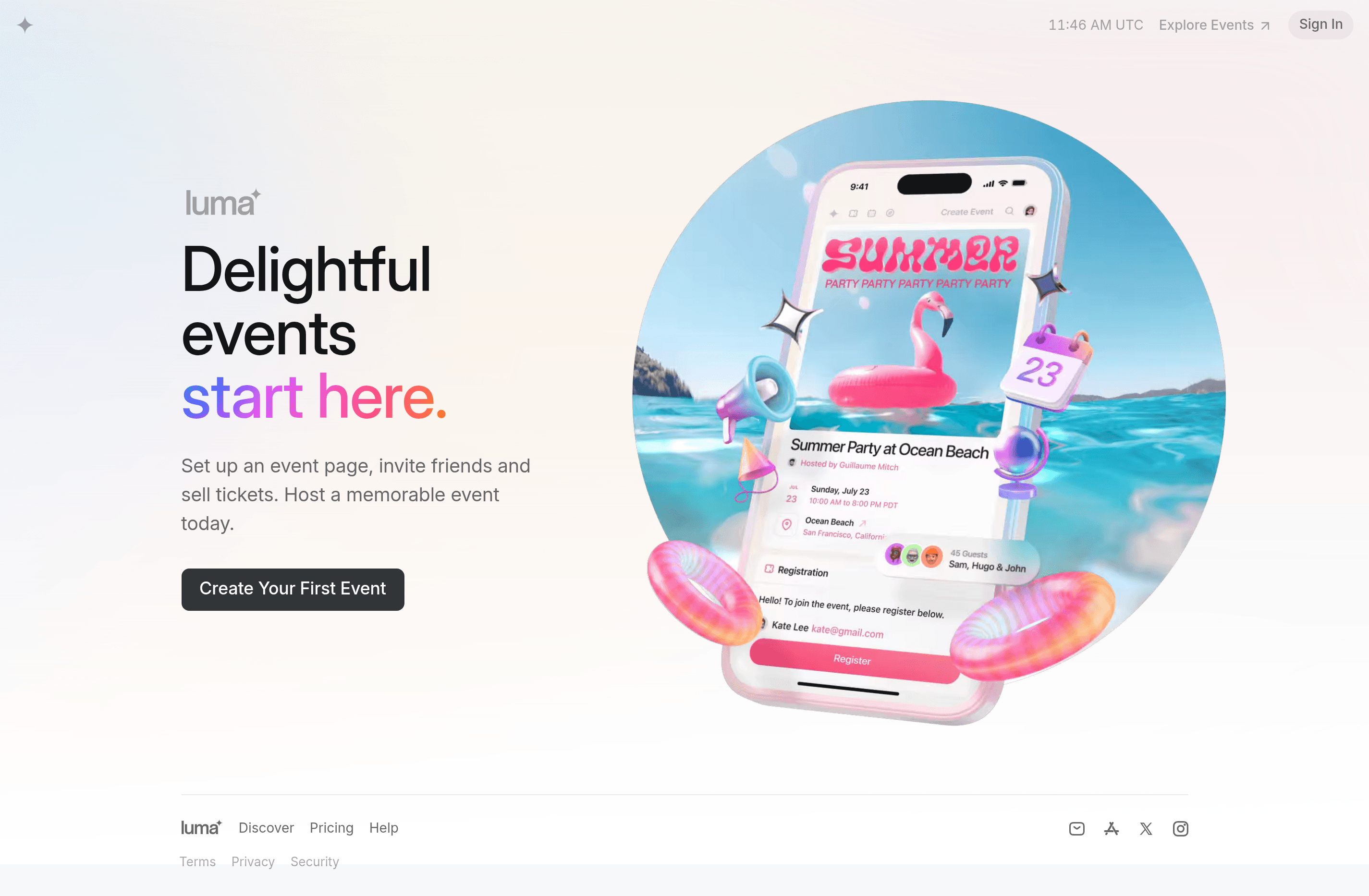 Luma landing page screenshot