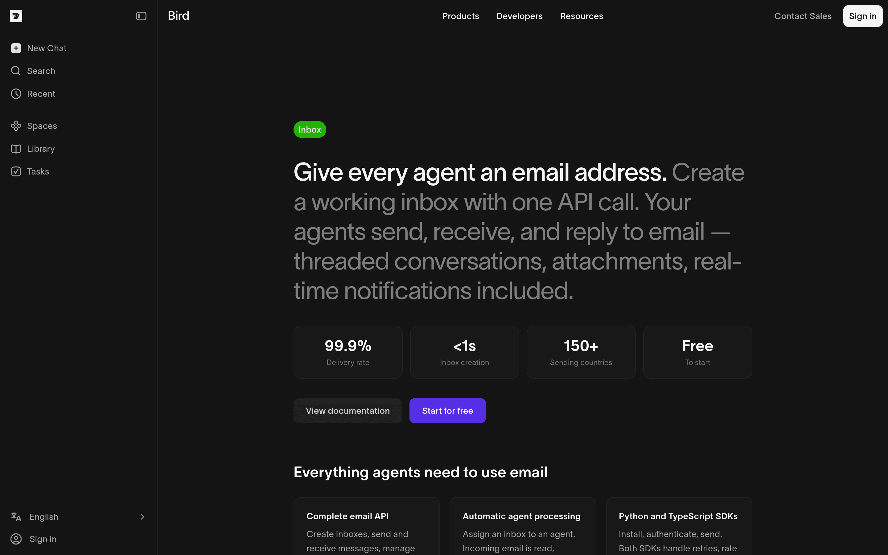 Messagebird landing page screenshot