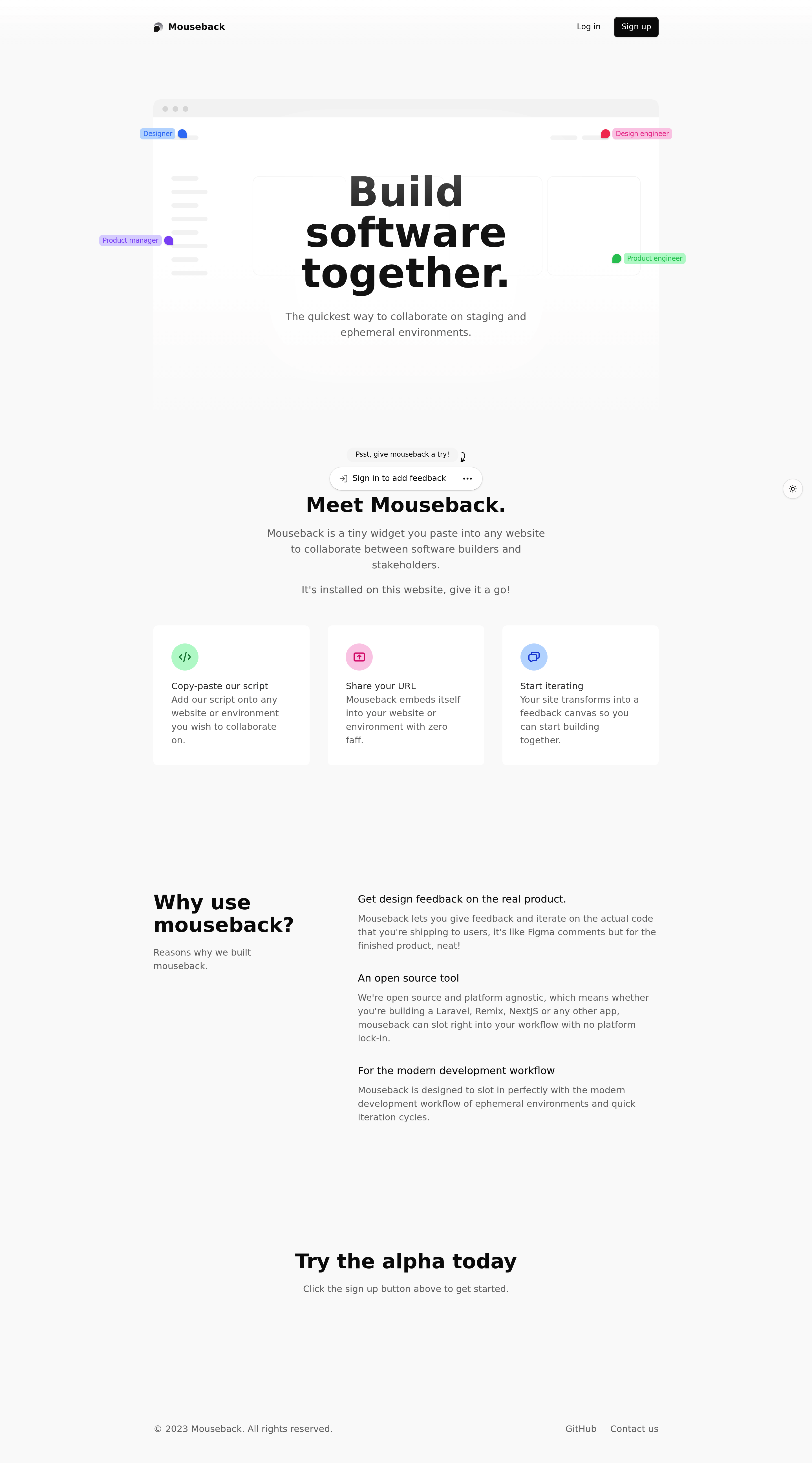 Mouseback landing page screenshot