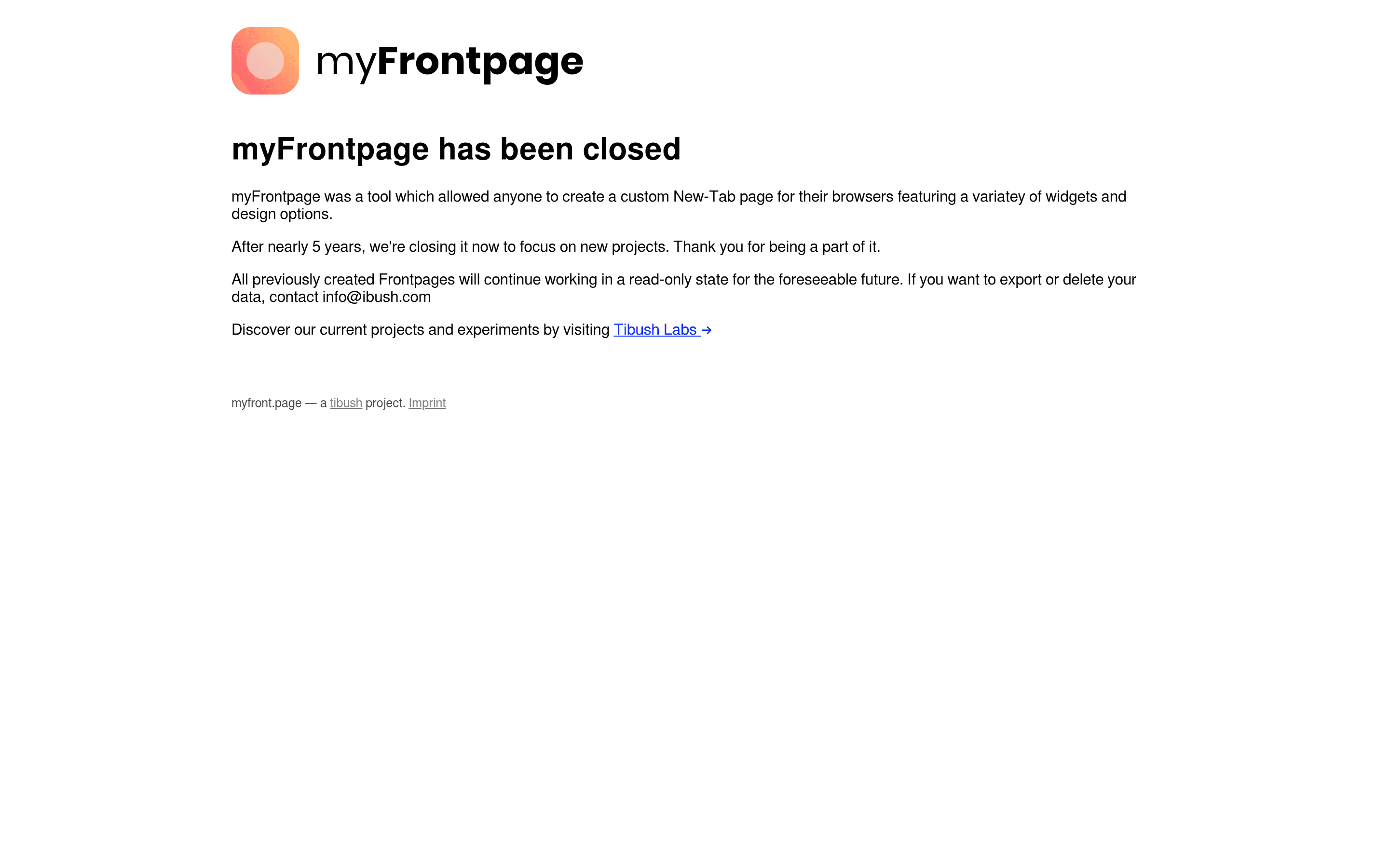 Myfront landing page screenshot