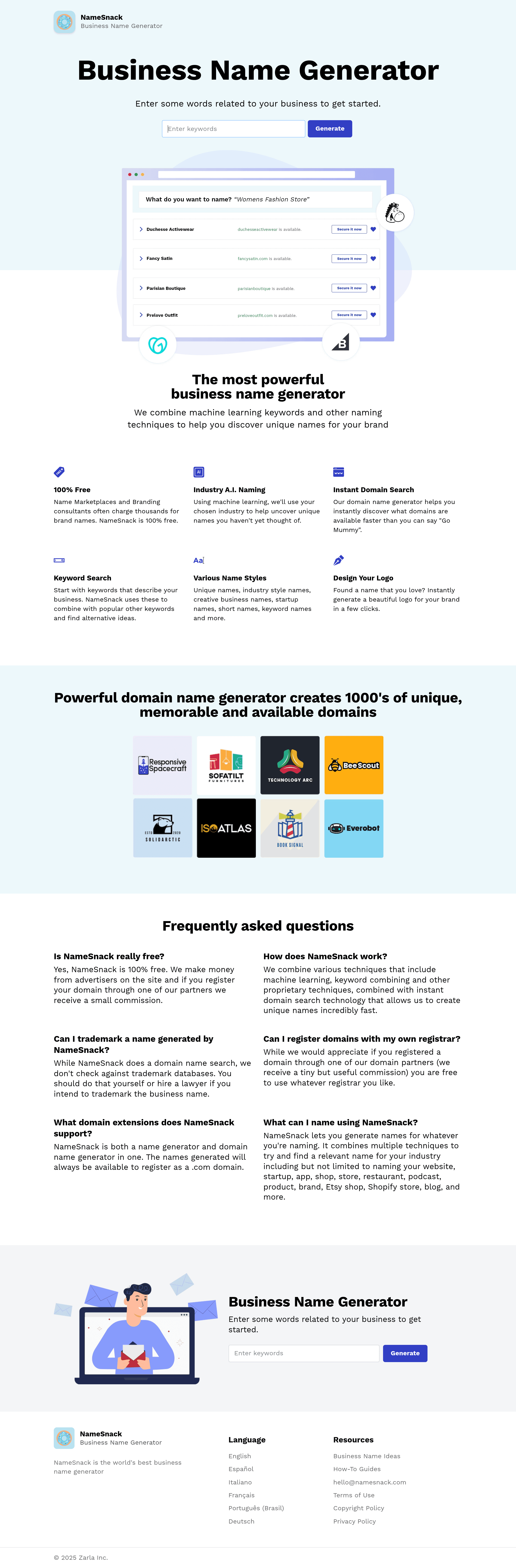 Namesnack landing page screenshot