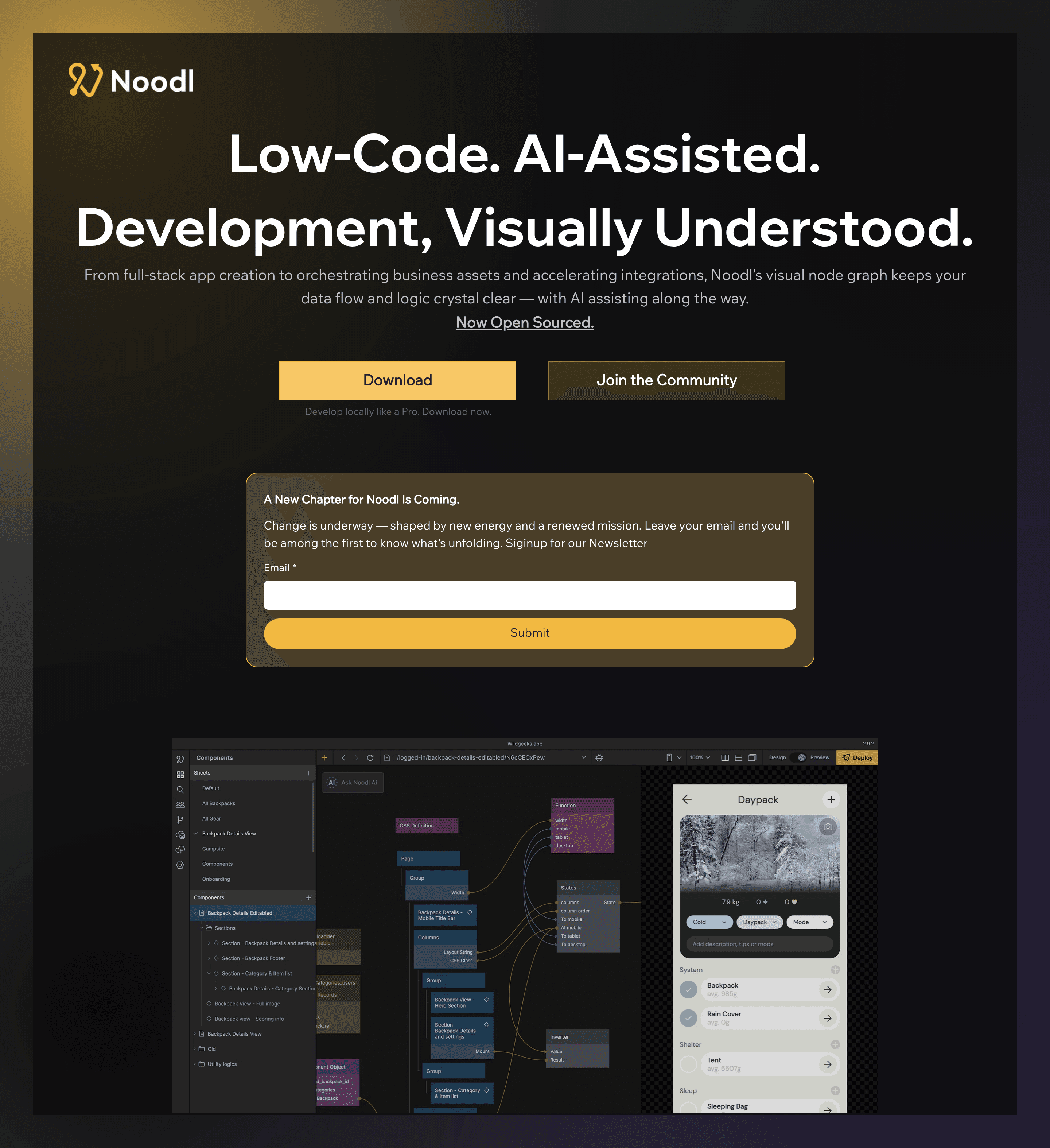 Noodl landing page screenshot