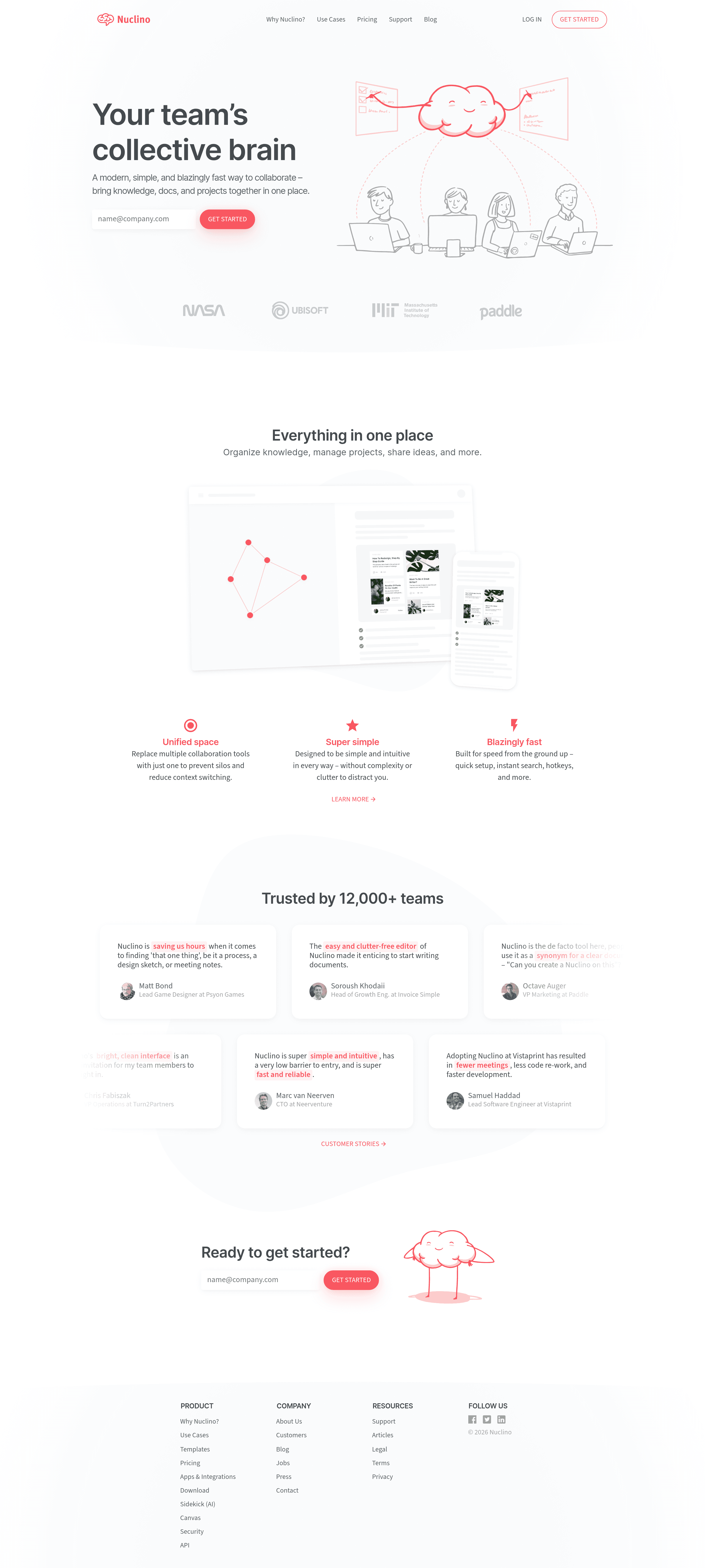 Nuclino landing page screenshot