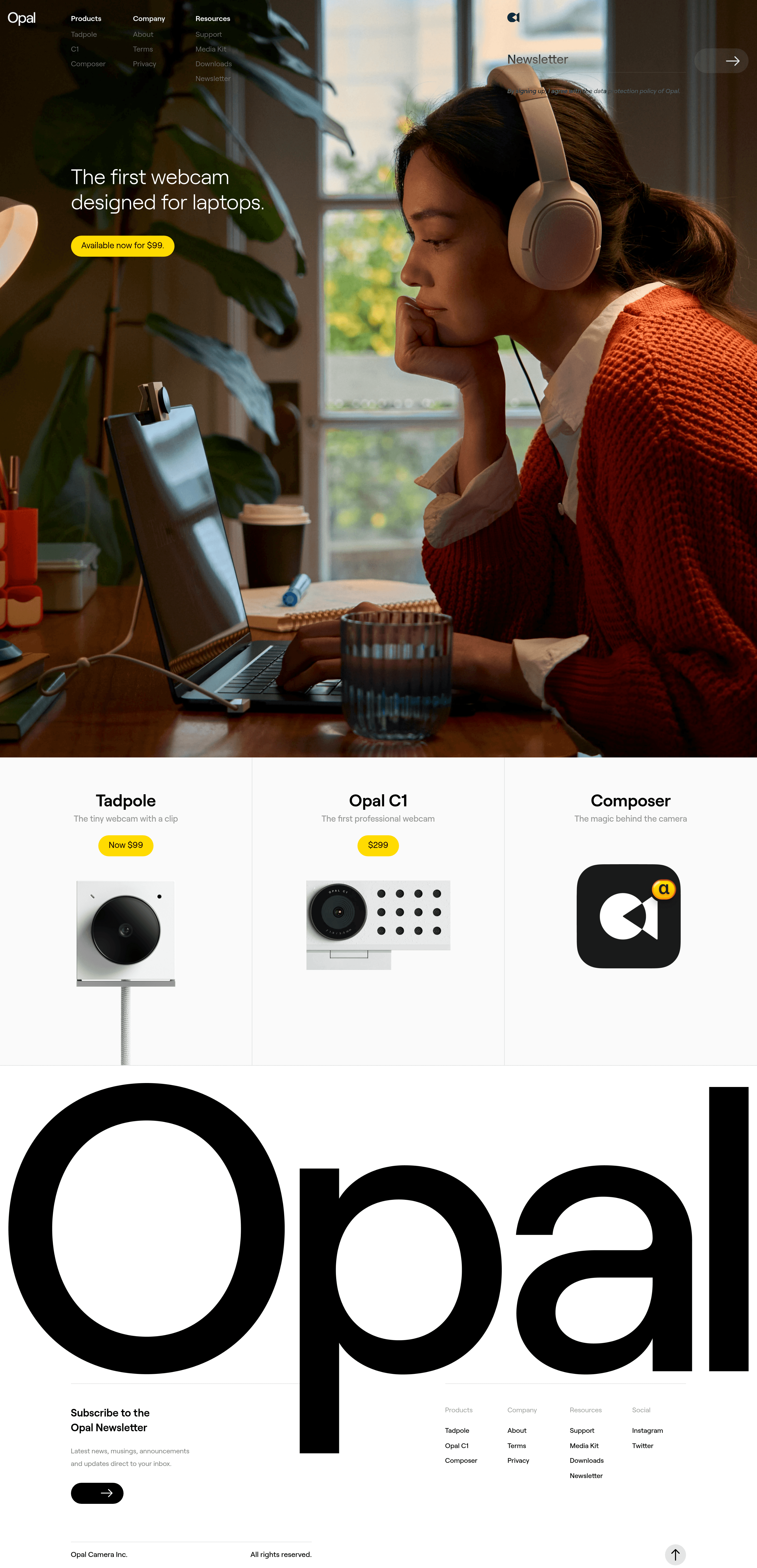 Opal Camera landing page screenshot