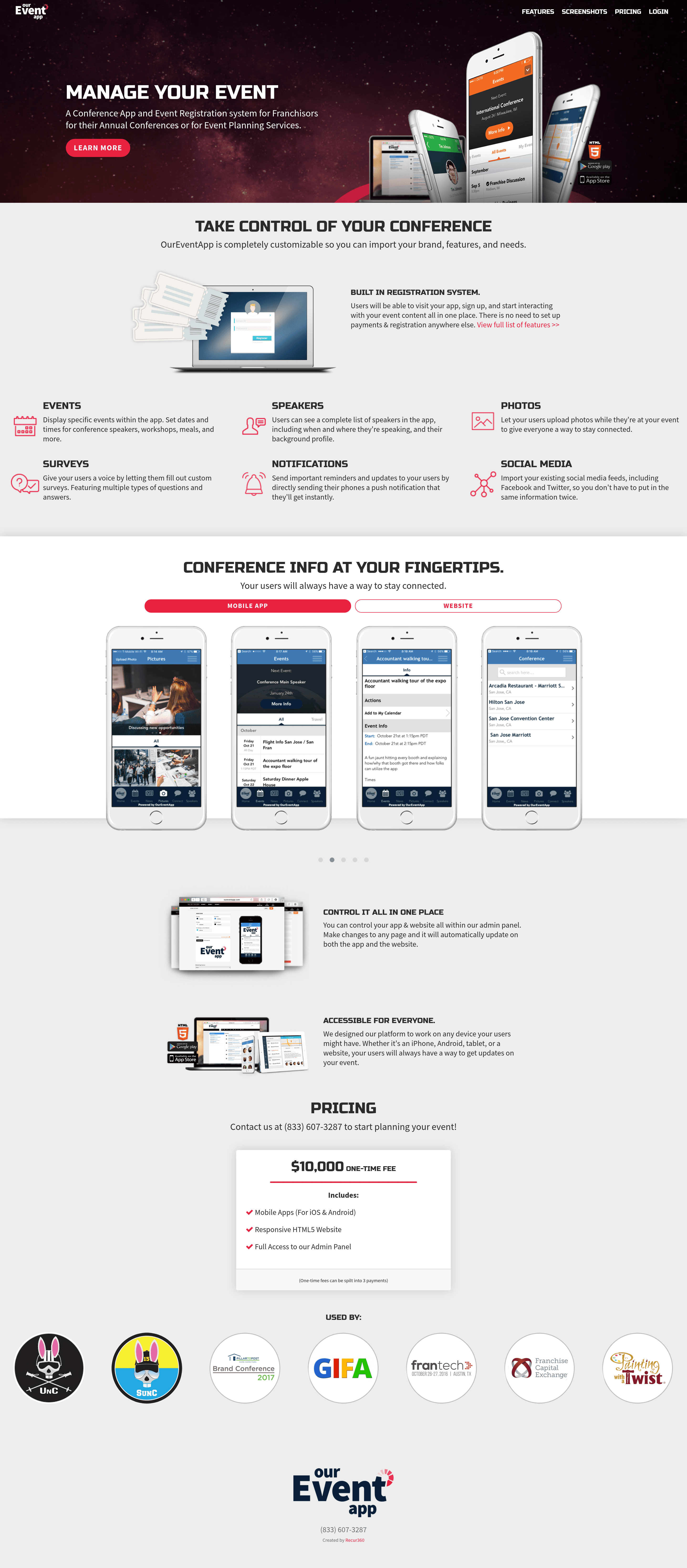 Oureventapp landing page screenshot