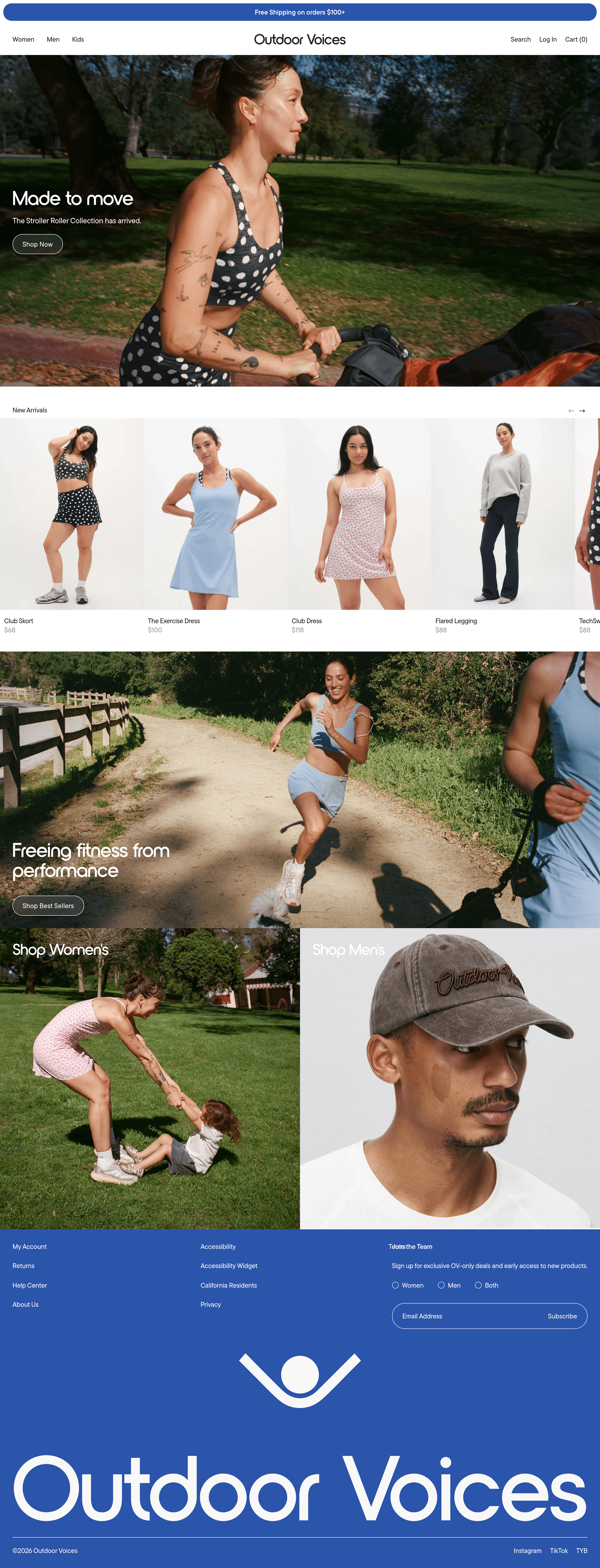 Outdoor Voices landing page screenshot