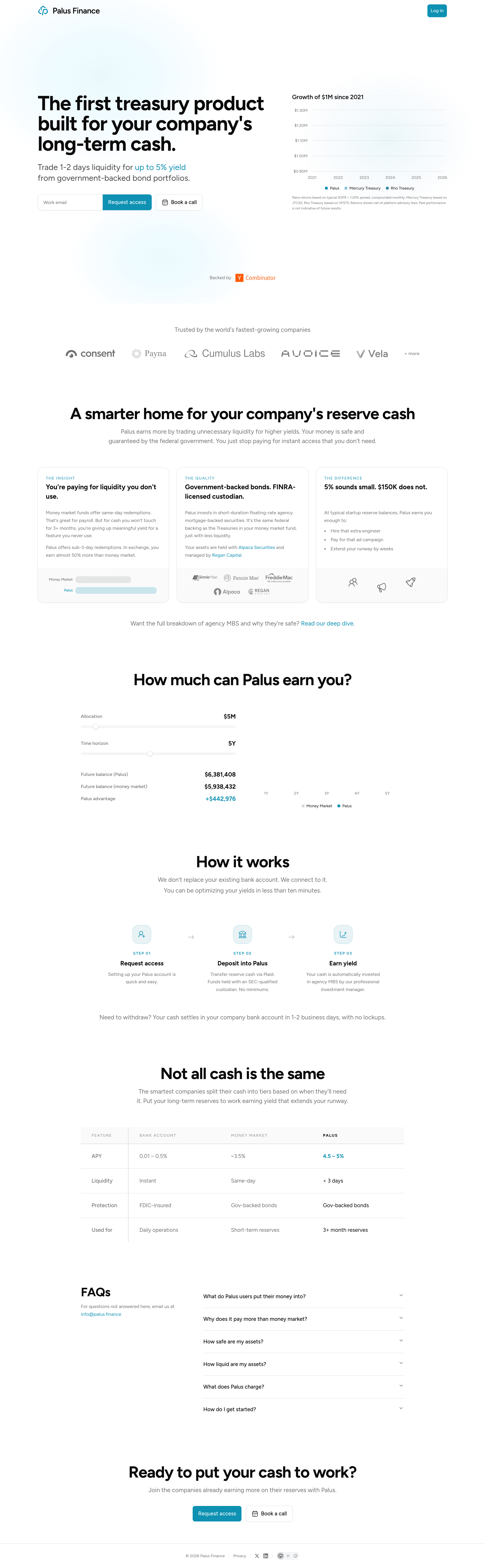 Palus Finance landing page screenshot