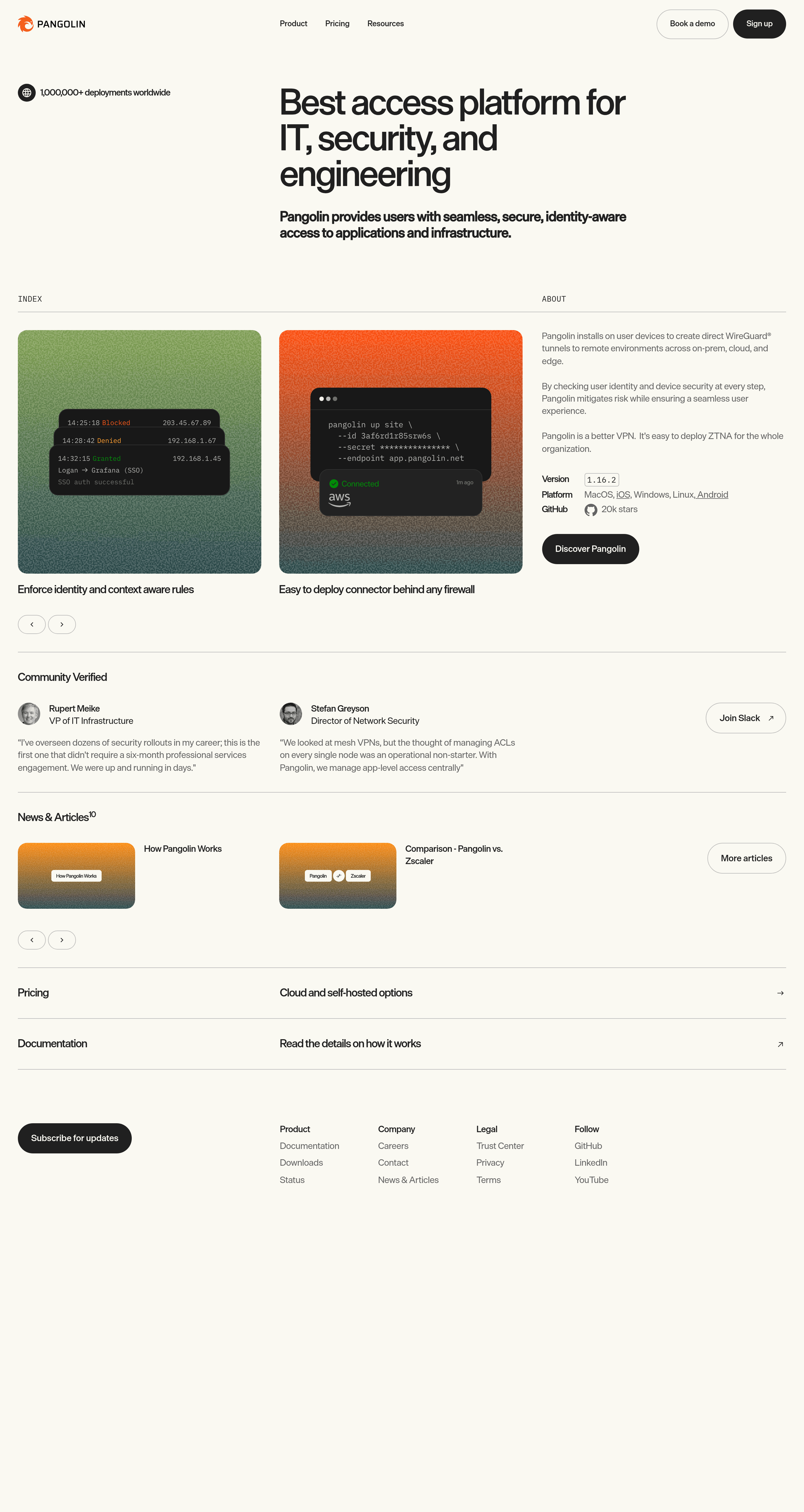 Pangolin landing page screenshot