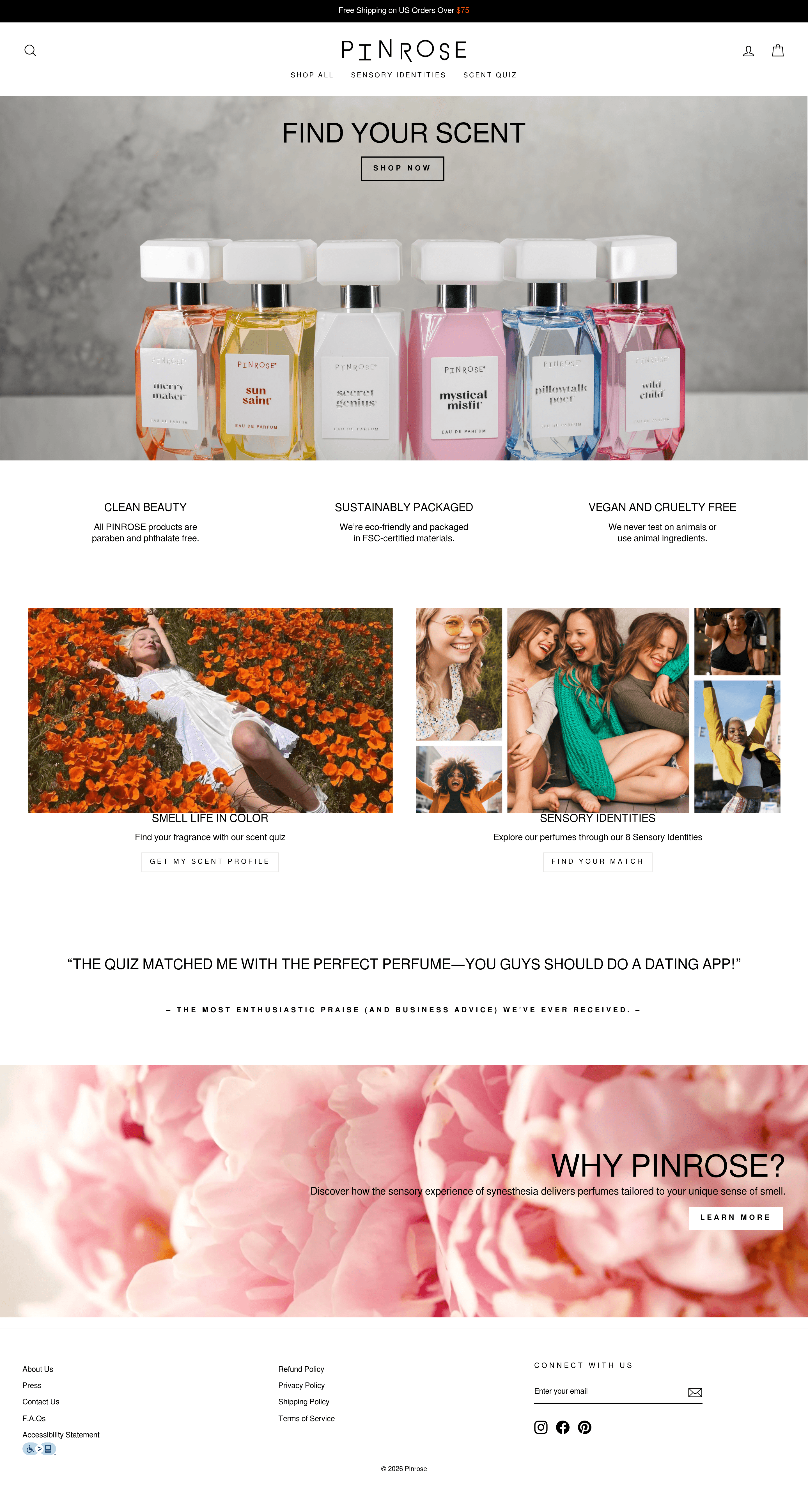 Pinrose landing page screenshot