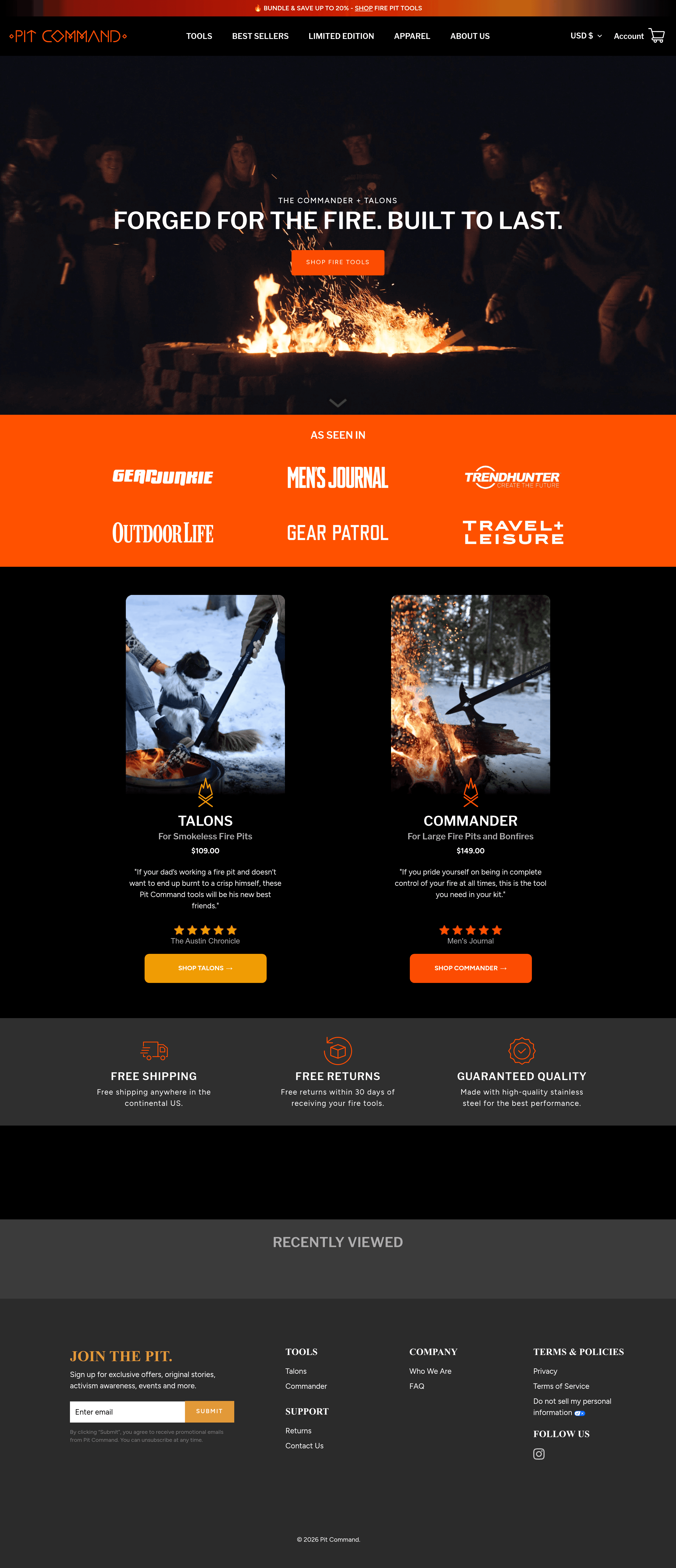 Pitcommand landing page screenshot