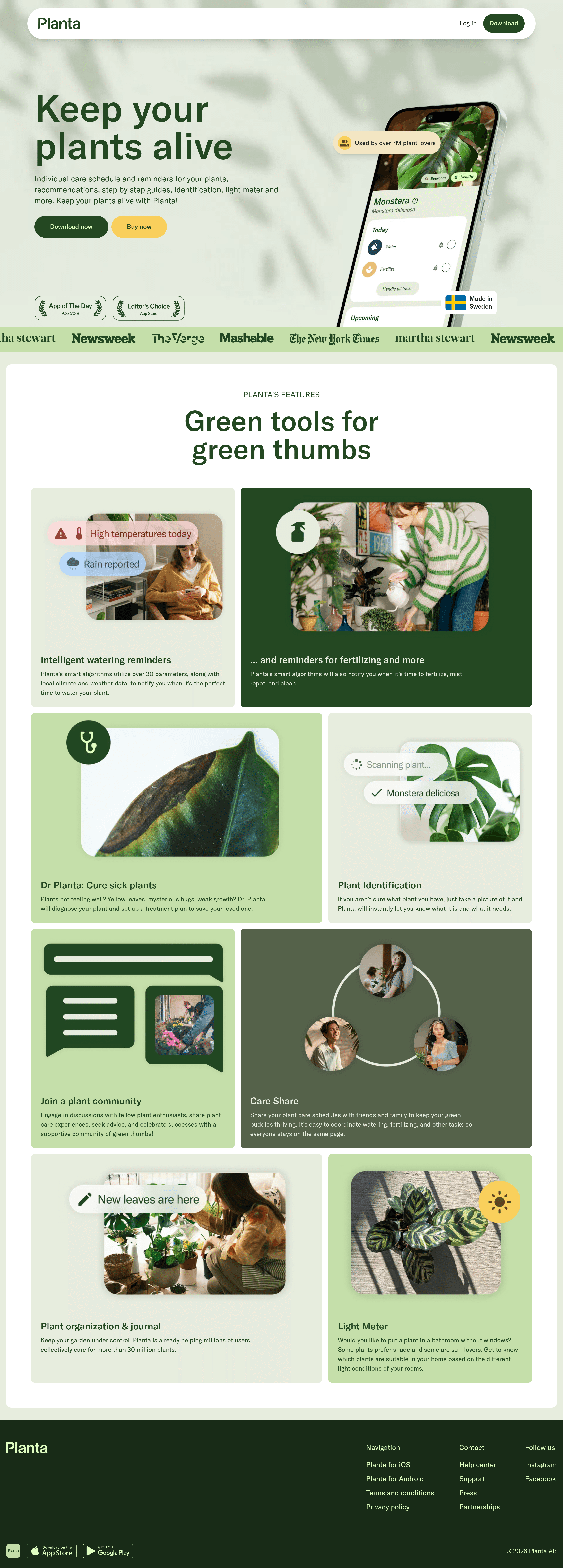 Planta landing page screenshot