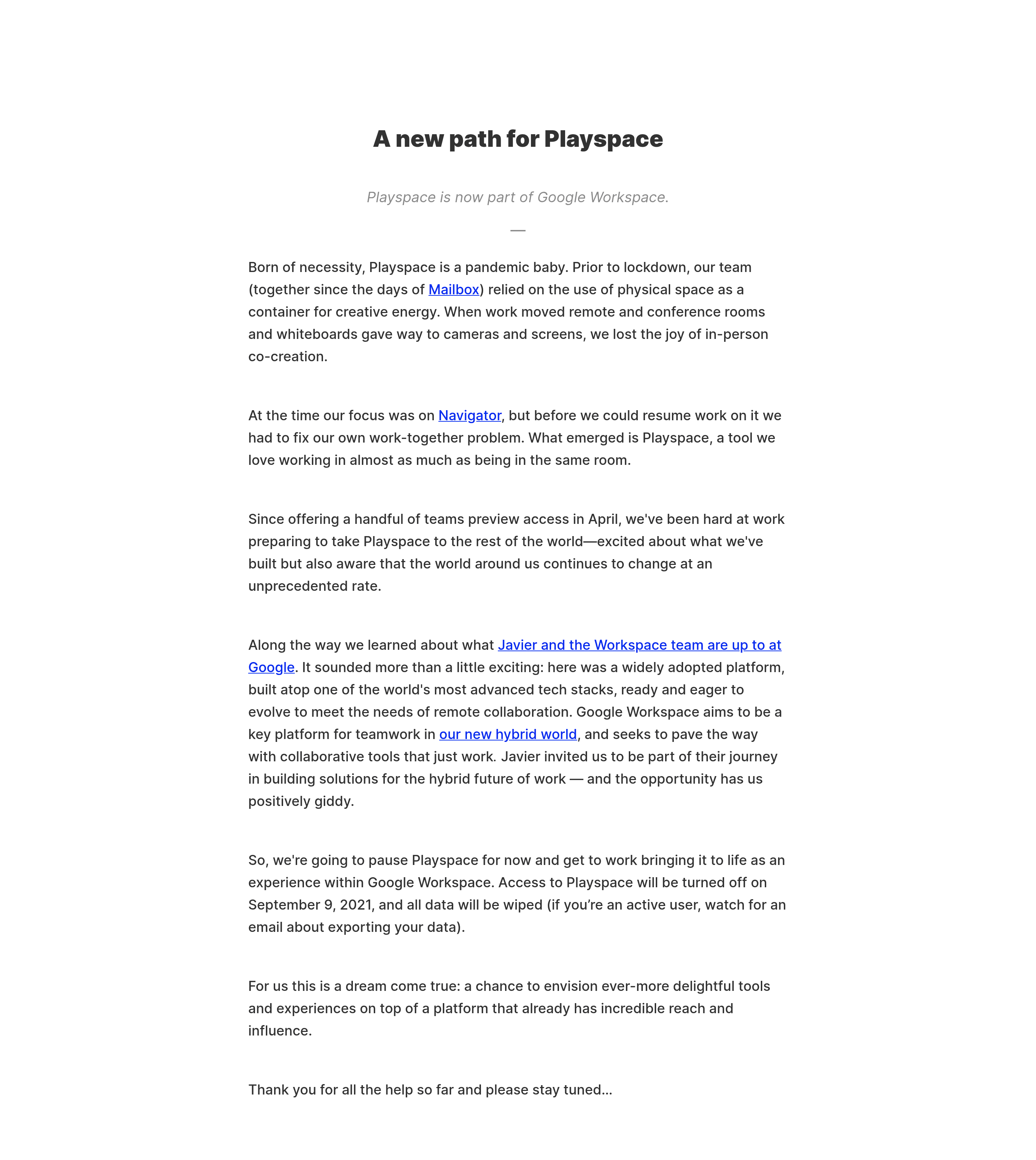 Play landing page screenshot