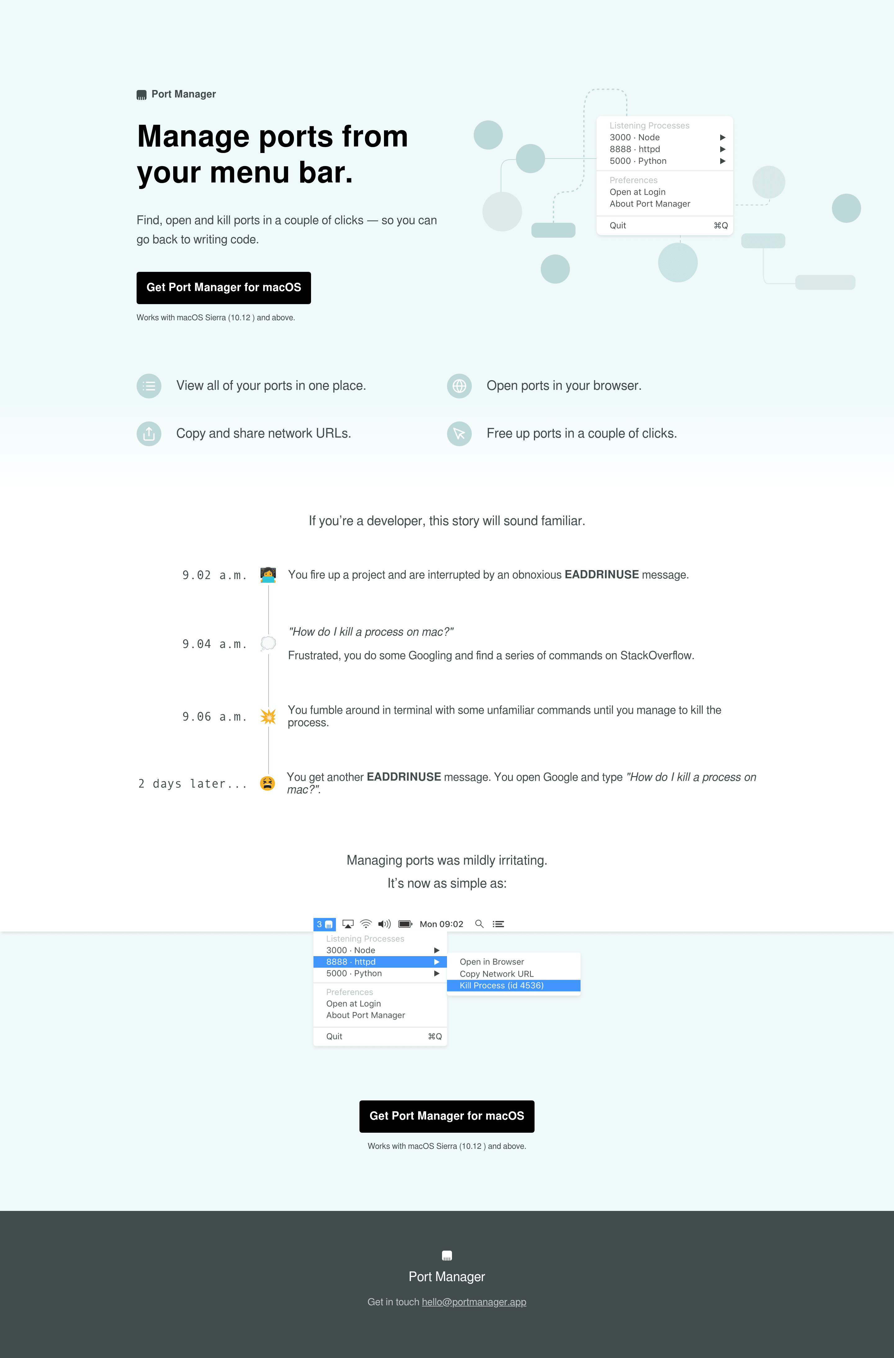 Portmanager landing page screenshot