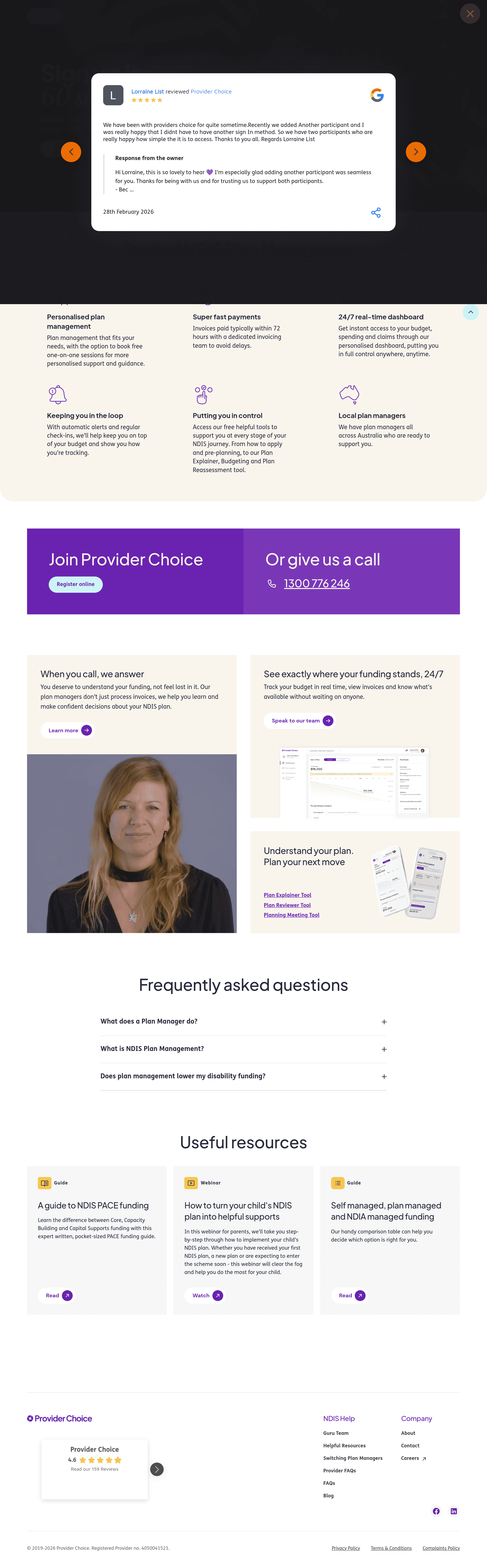 Provider Choice landing page screenshot