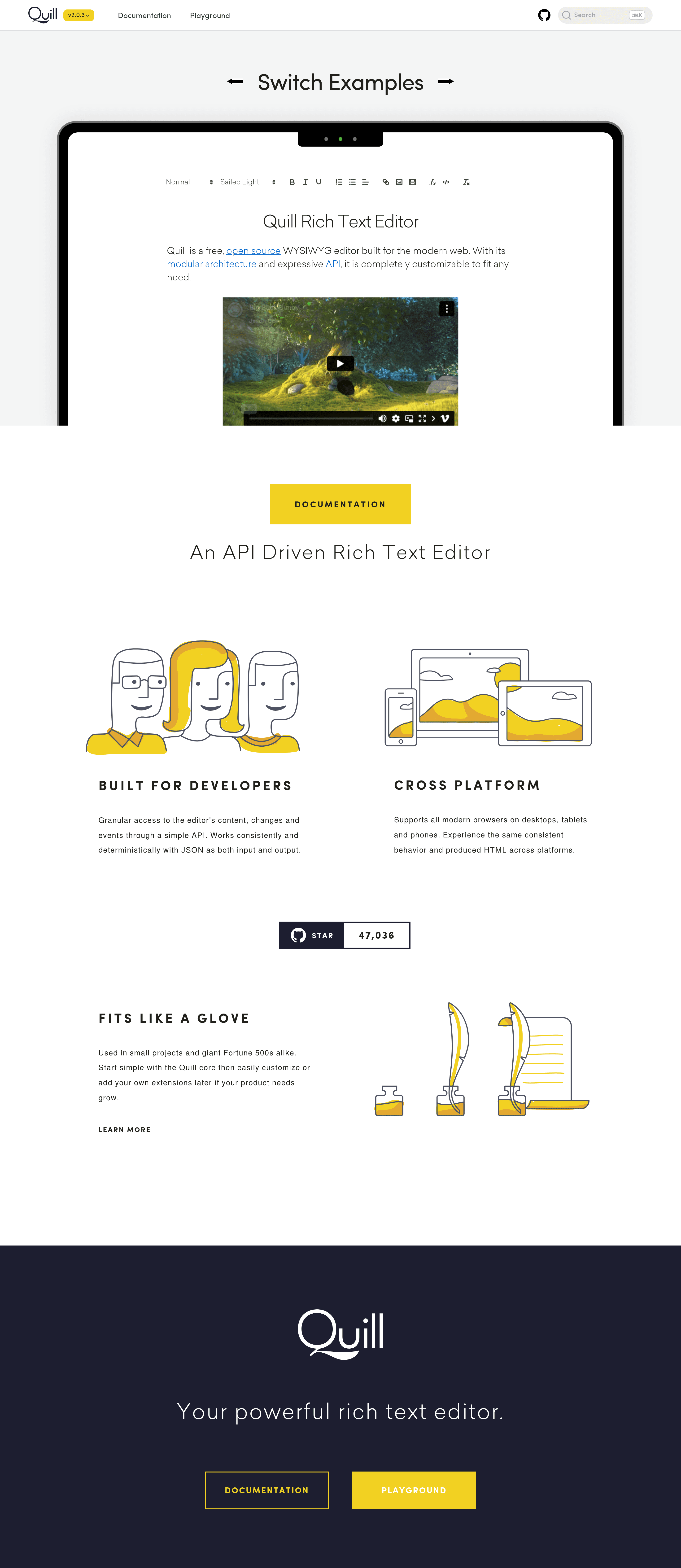 Quilljs landing page screenshot