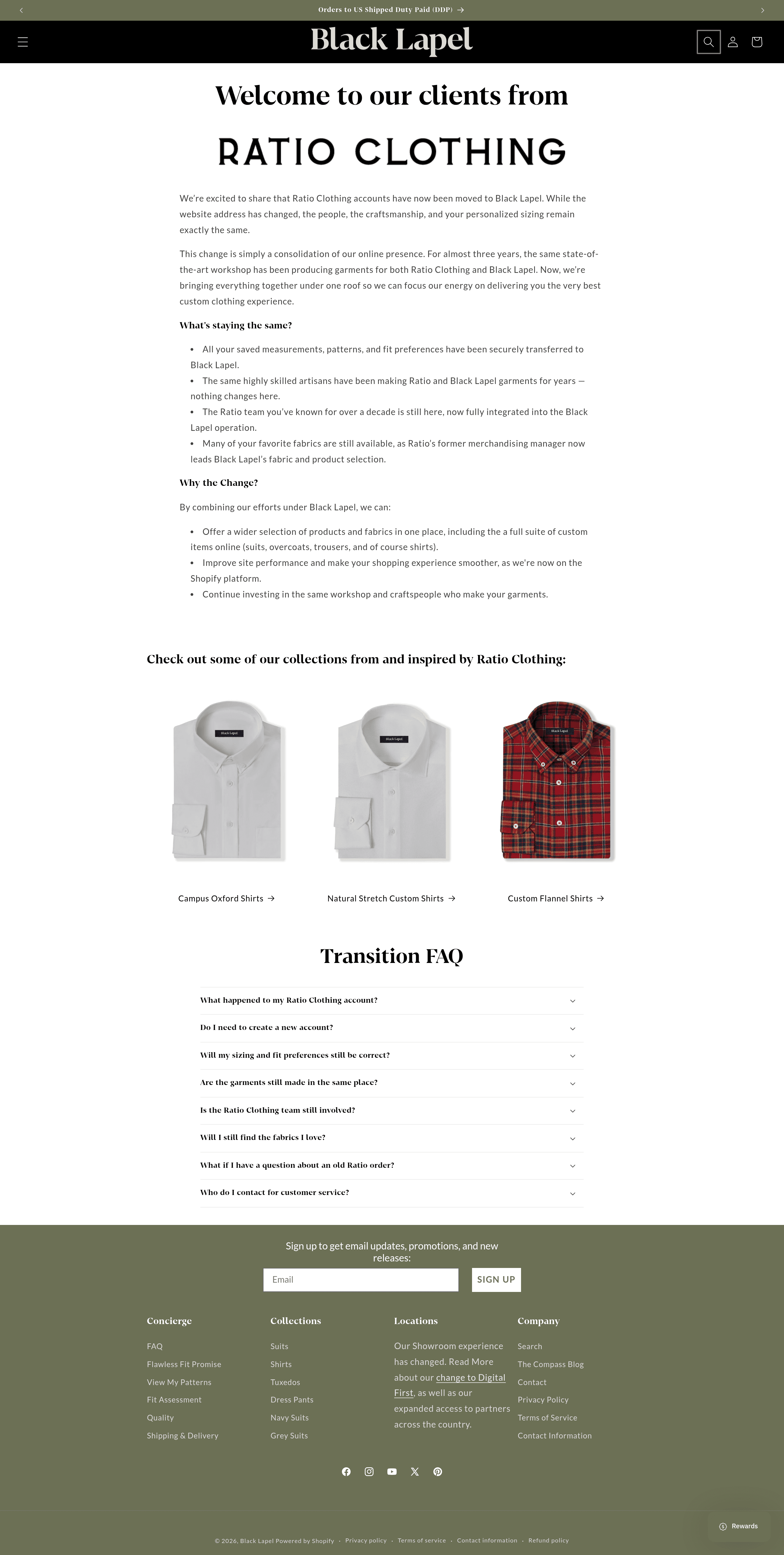 Ratioclothing landing page screenshot