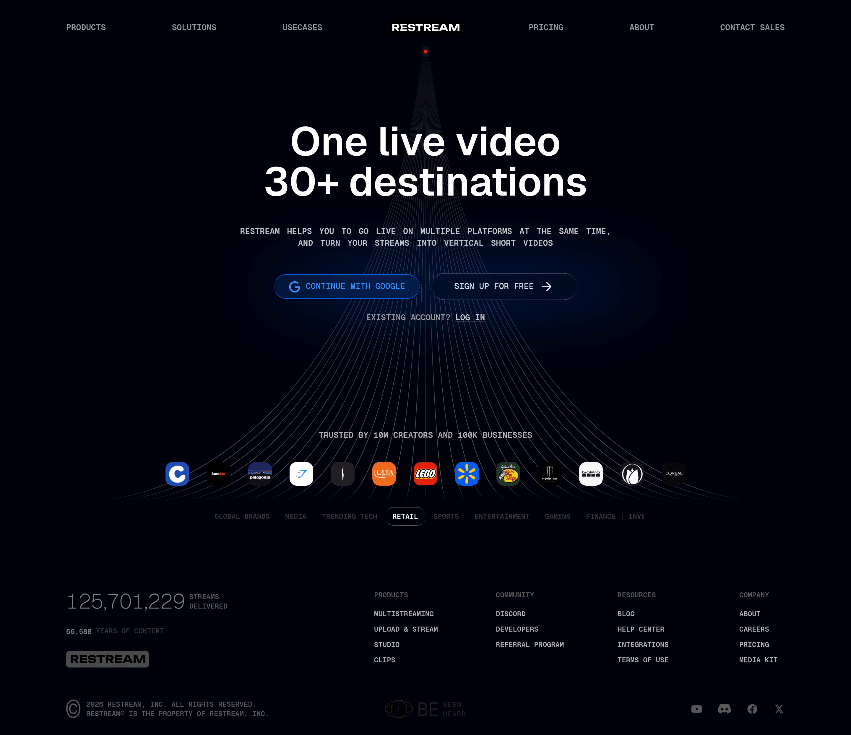 Restream landing page screenshot