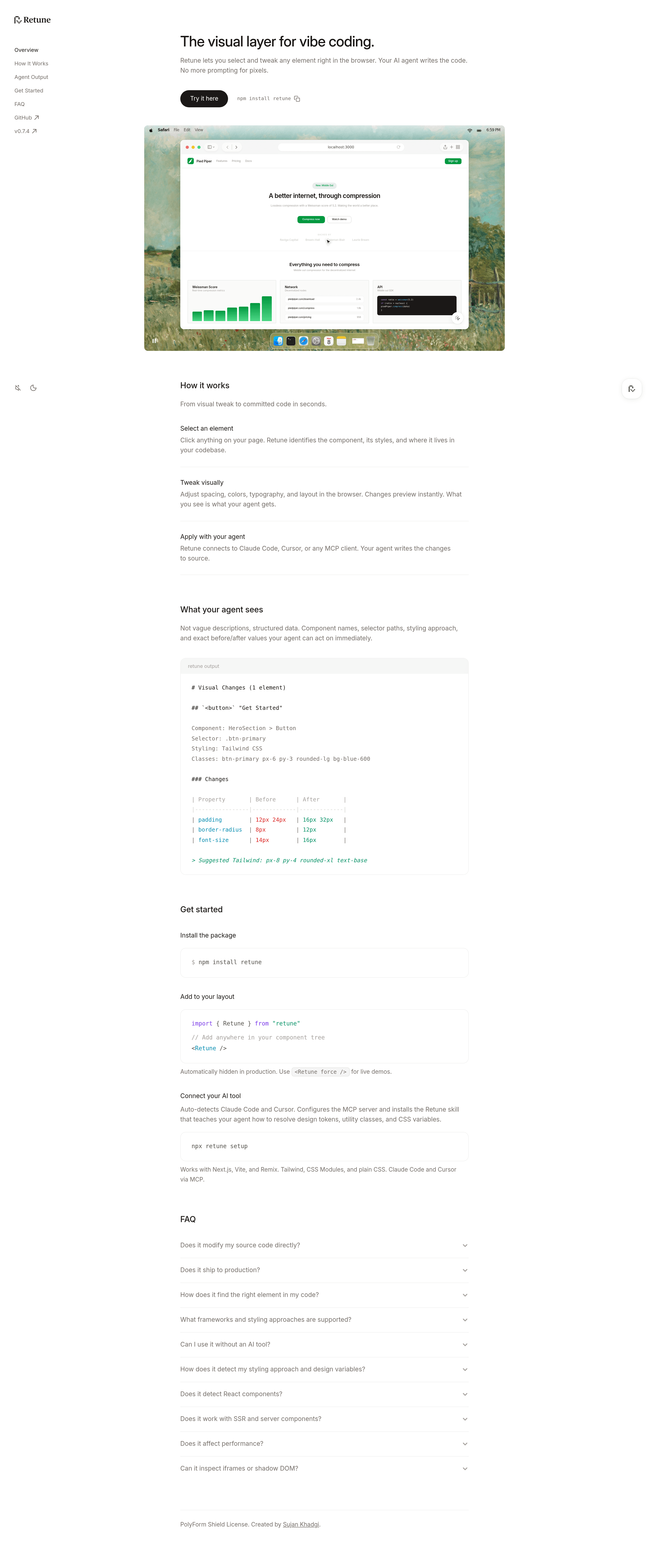 Retune landing page screenshot