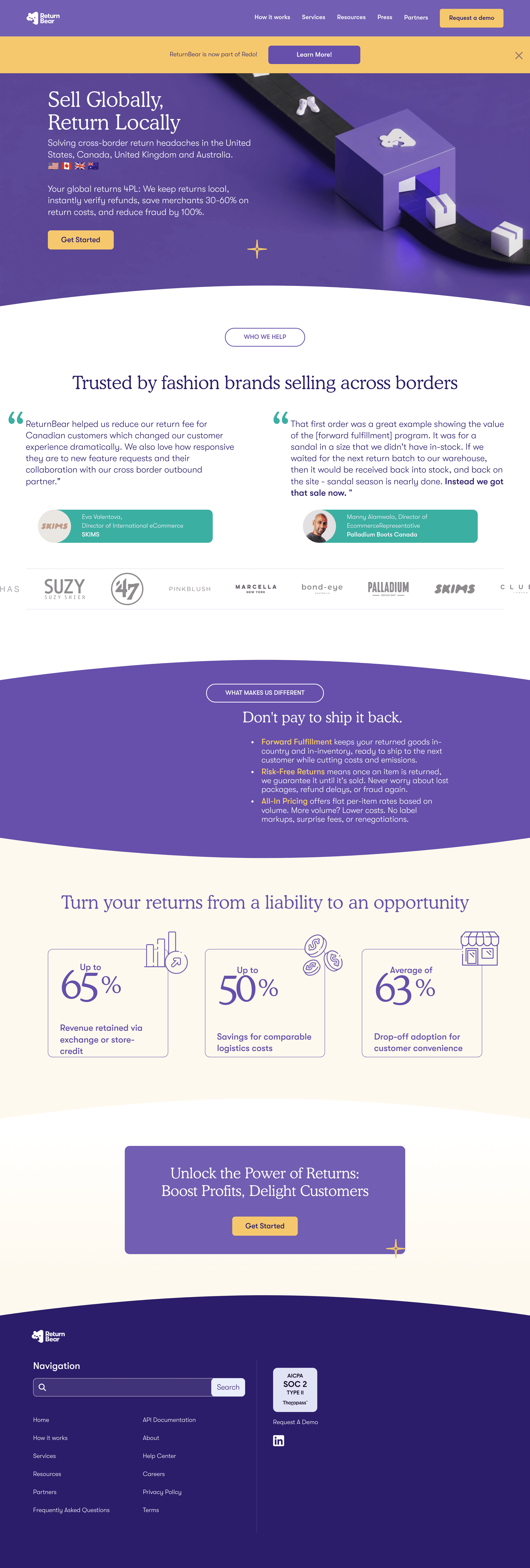 ReturnBear landing page screenshot