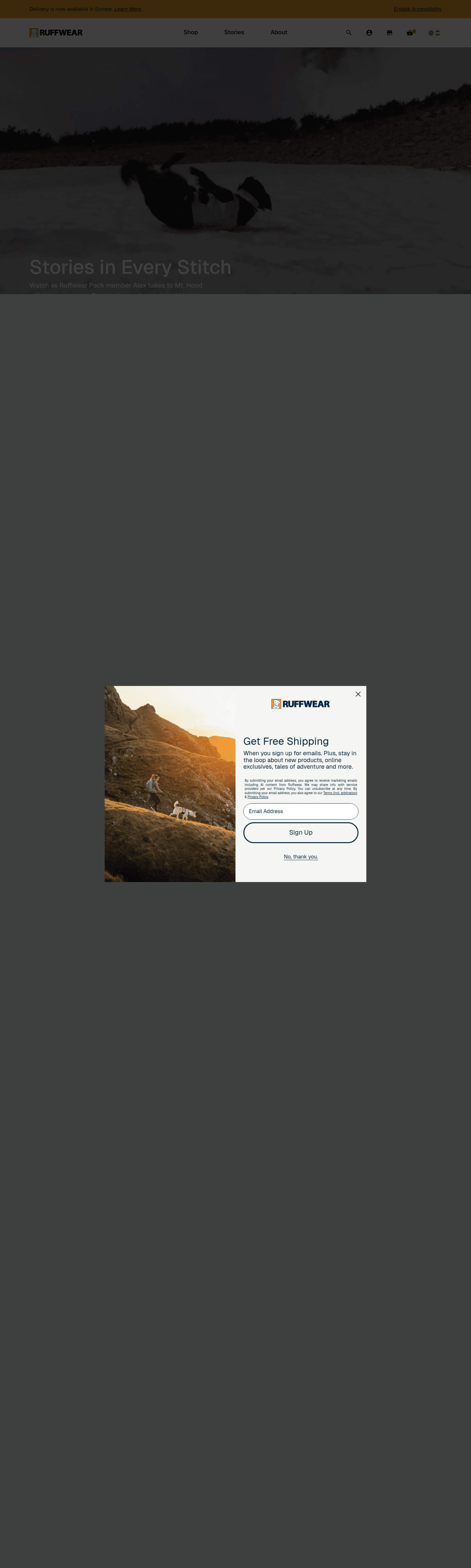 Ruffwear landing page screenshot