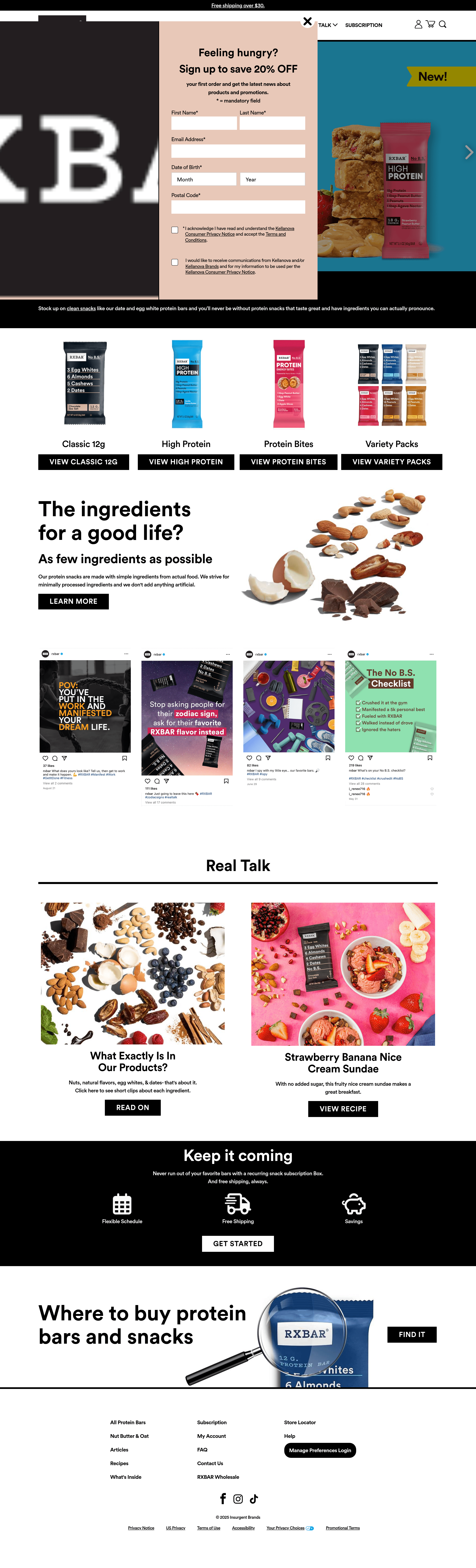 RXBar landing page screenshot