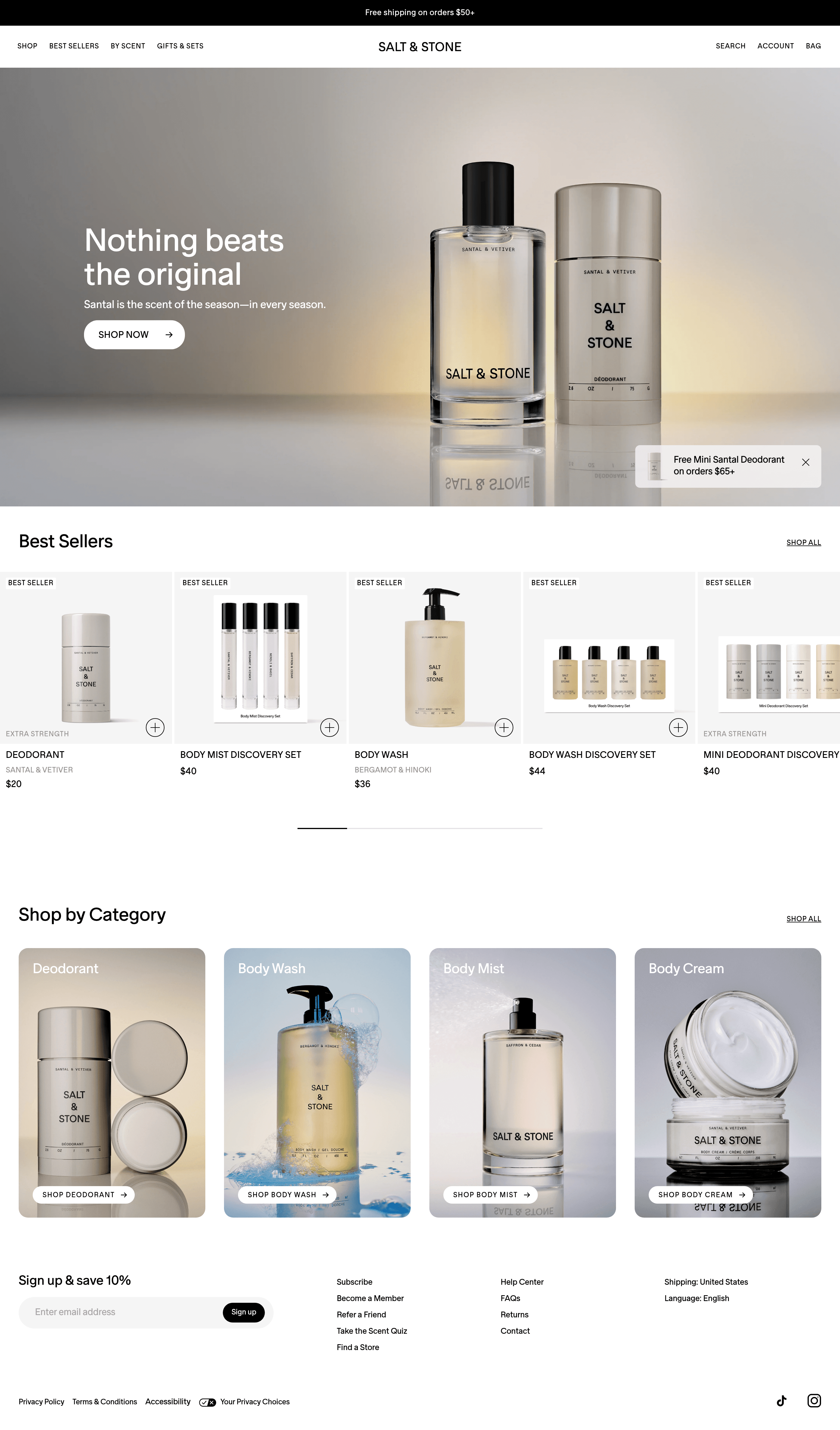 Salt and Stone landing page screenshot