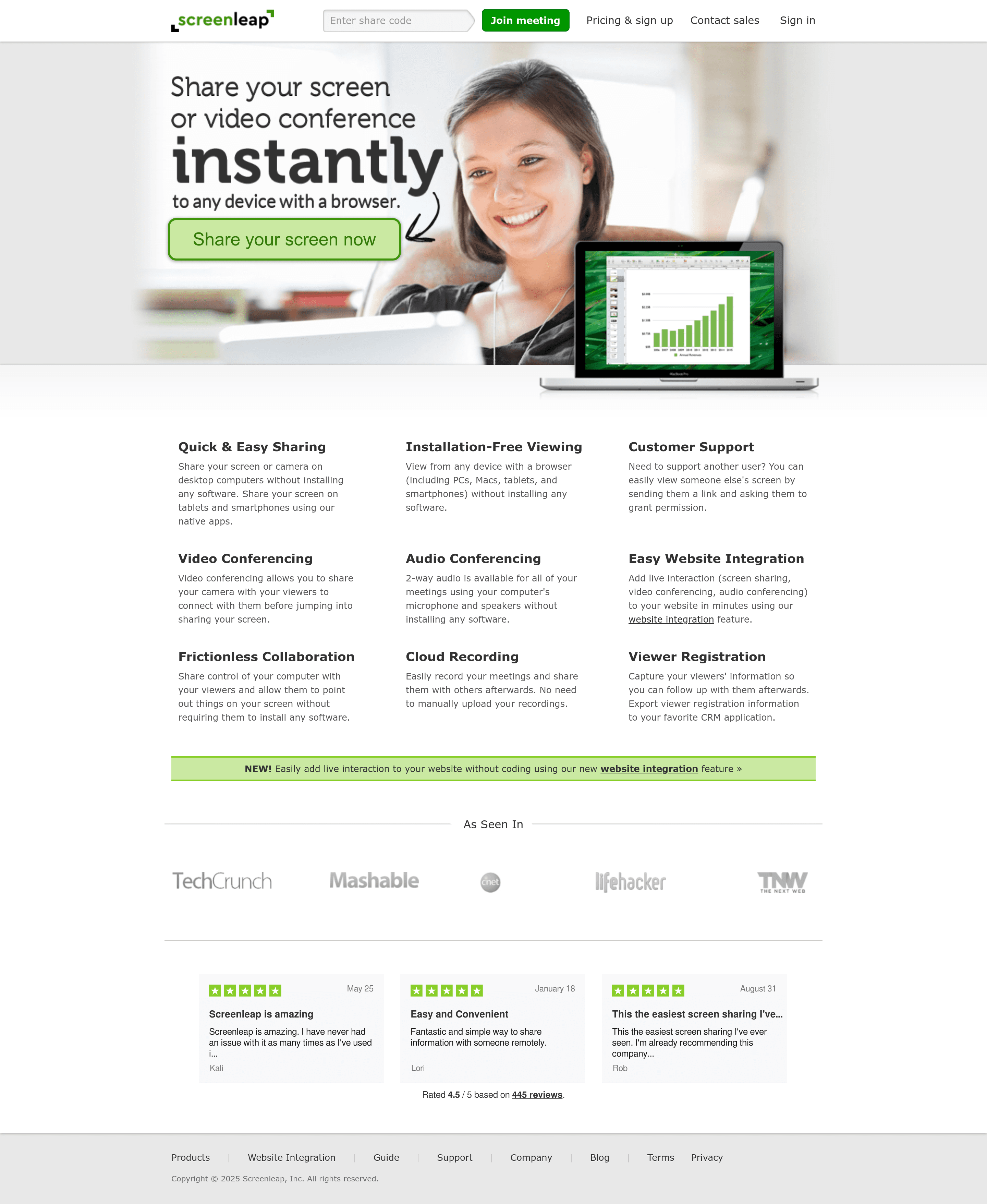 Screenleap landing page screenshot
