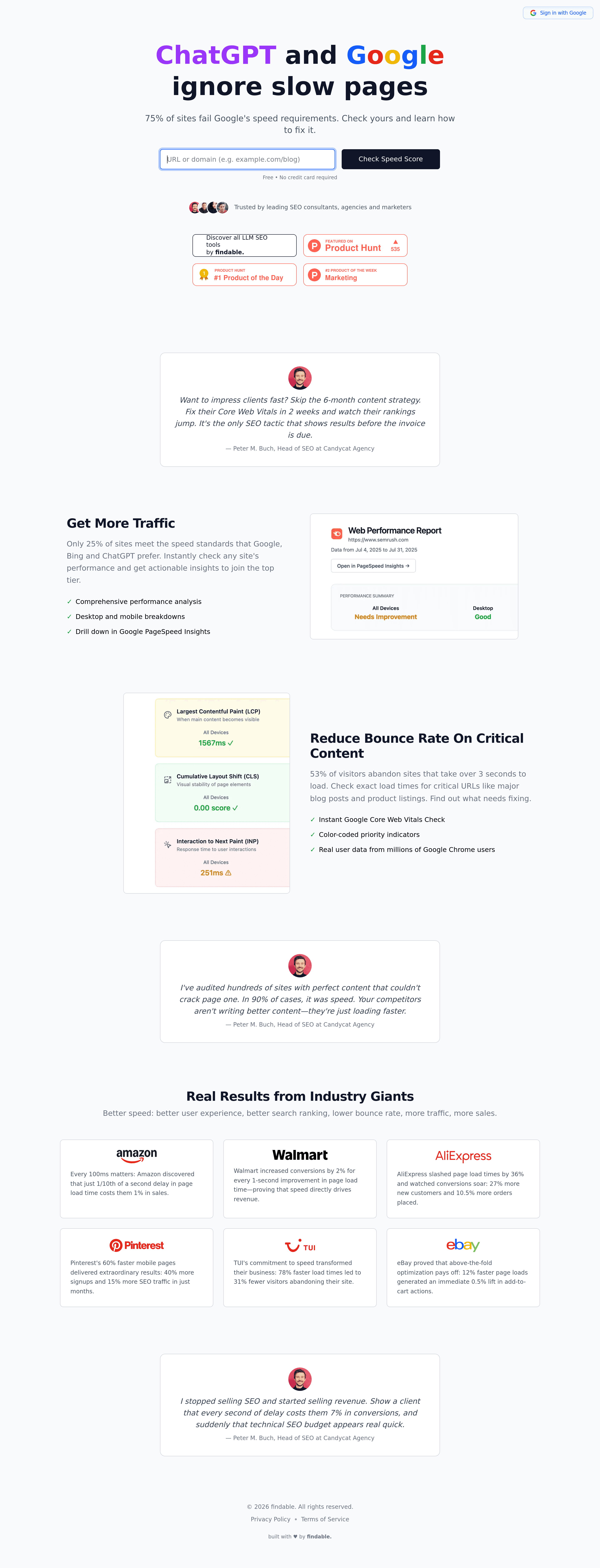 SEO Speed Test landing page screenshot