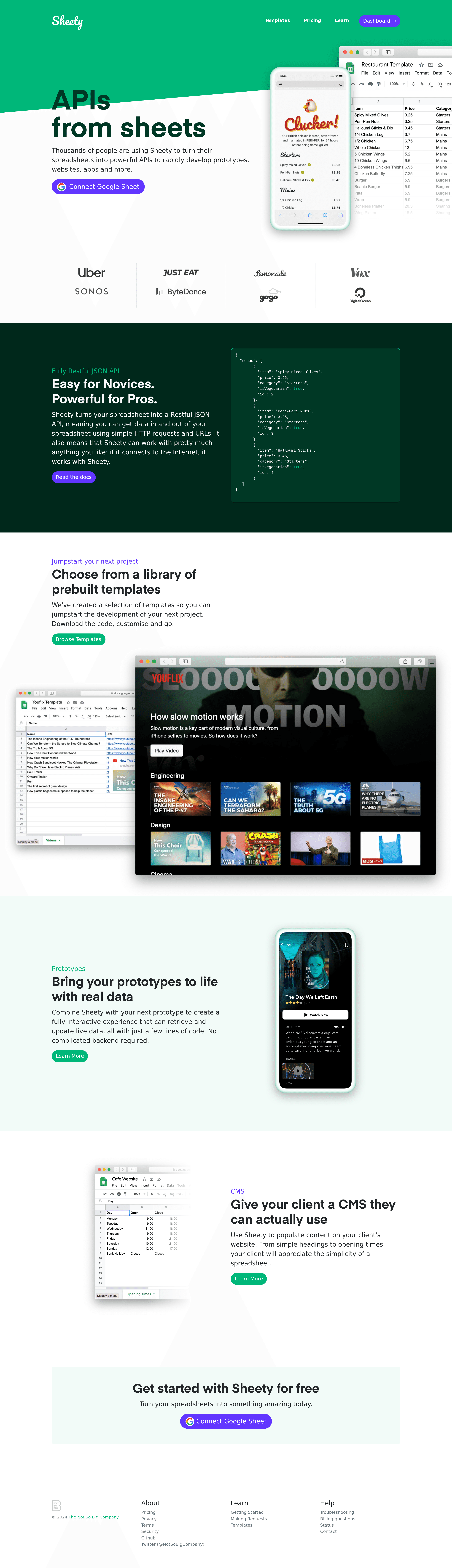Sheety landing page screenshot